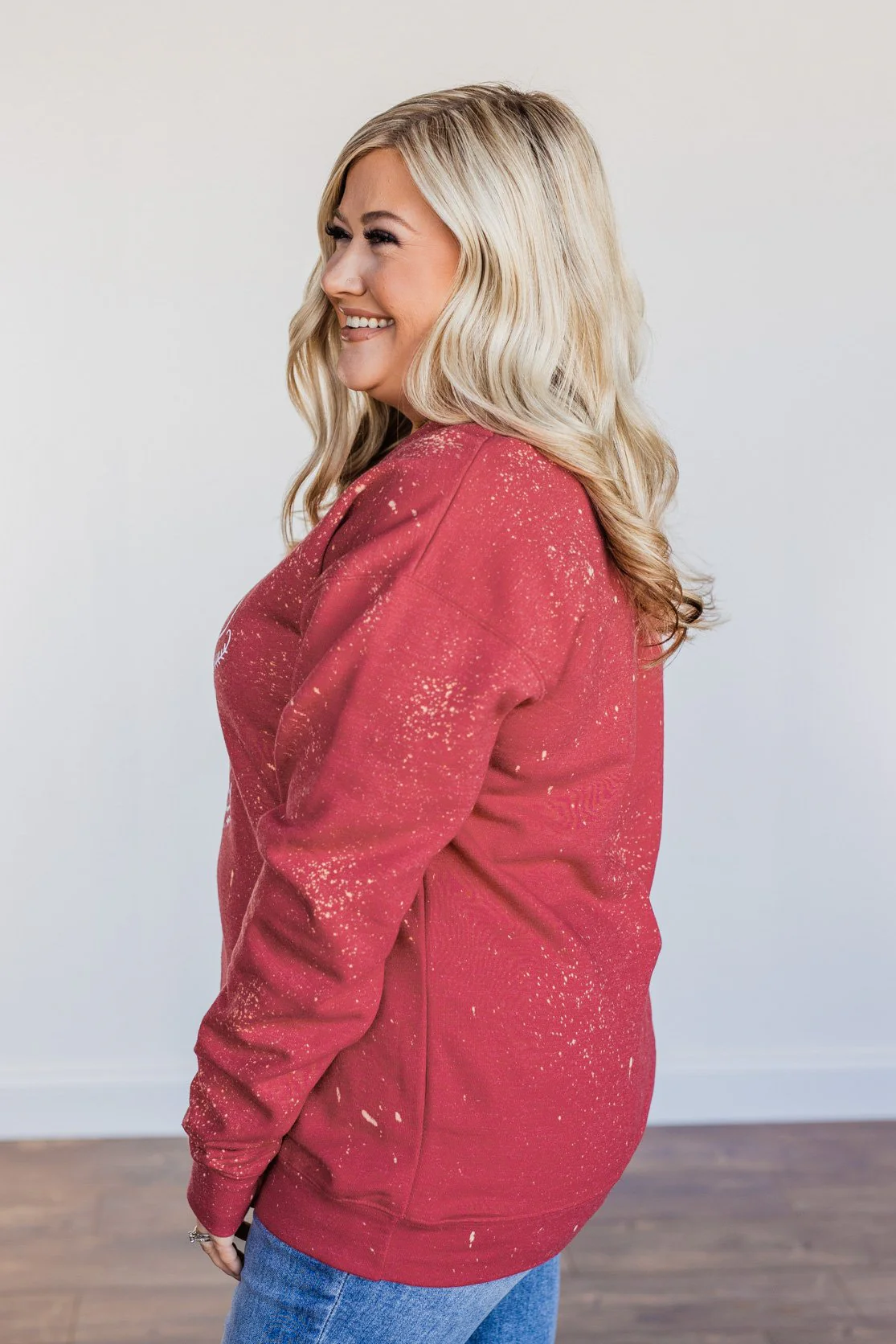 "Holly Jolly" Bleached Pullover- Red - Image 8