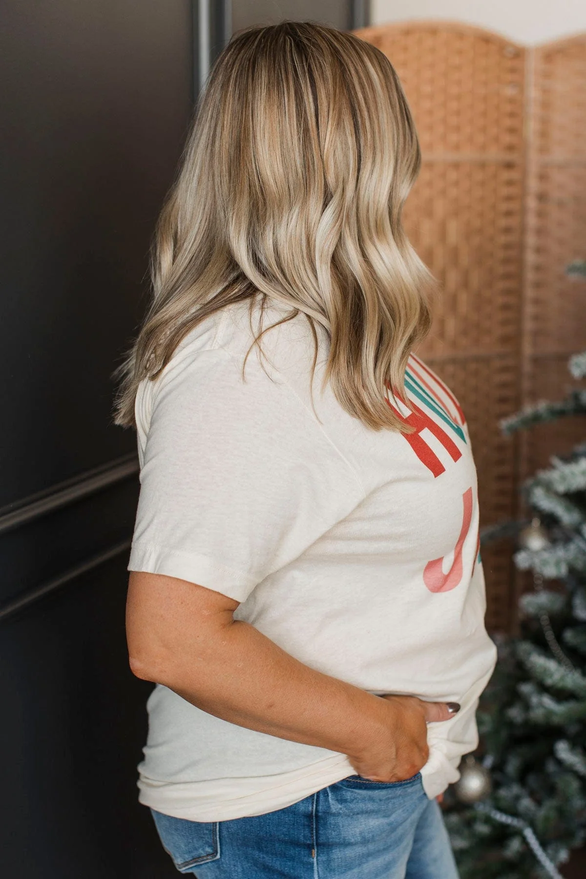 "Holly Jolly" Graphic Tee- Cream - Image 6