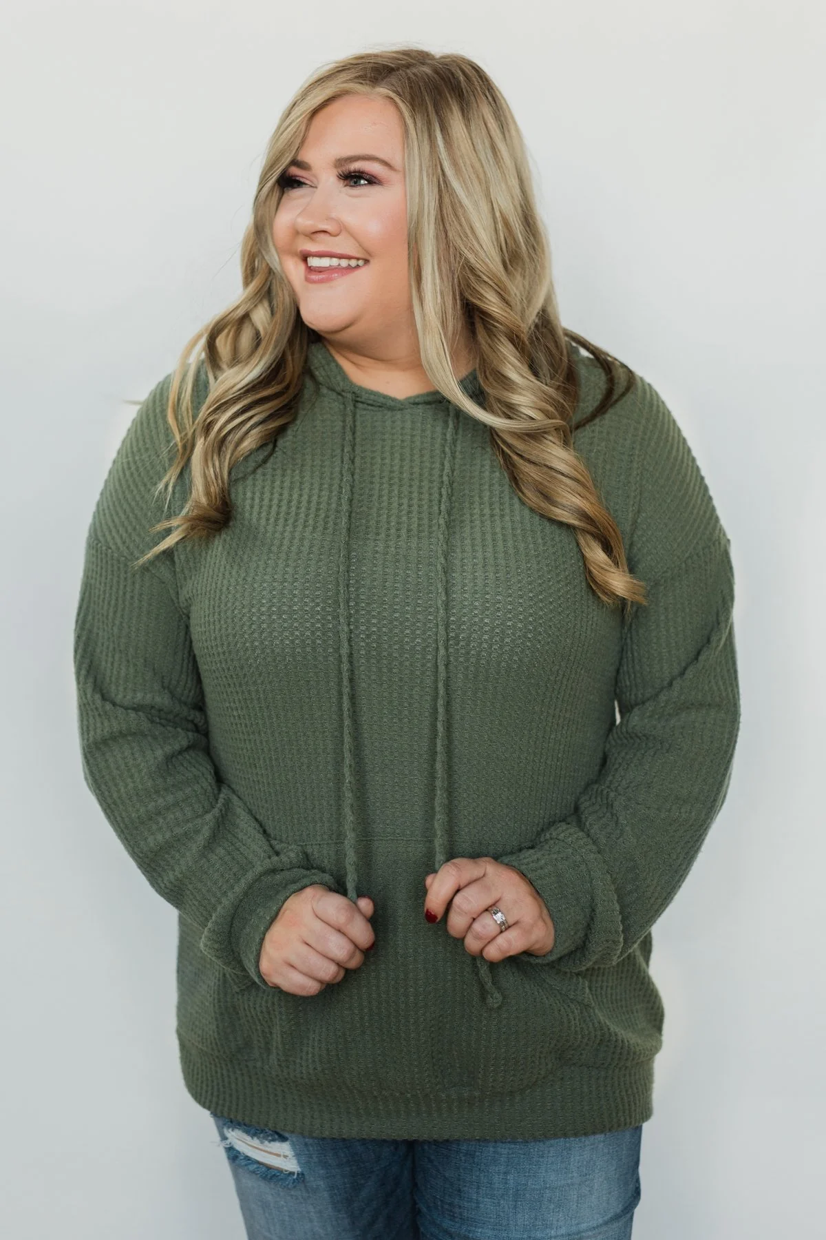 Home for Good Waffle Knit Hoodie - Olive - Image 10