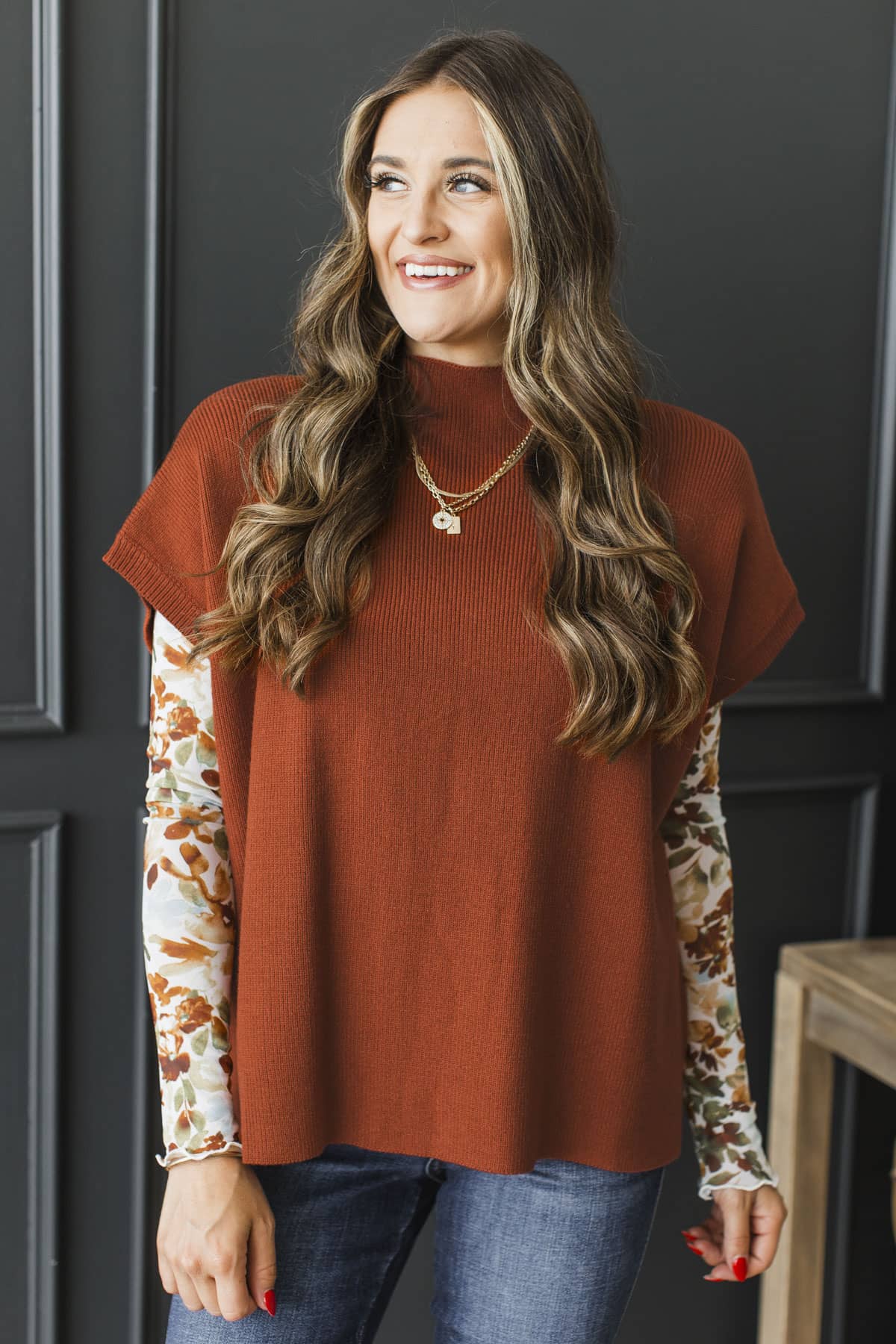 Home Is A Feeling Knit Sweater Top- Copper - Image 4