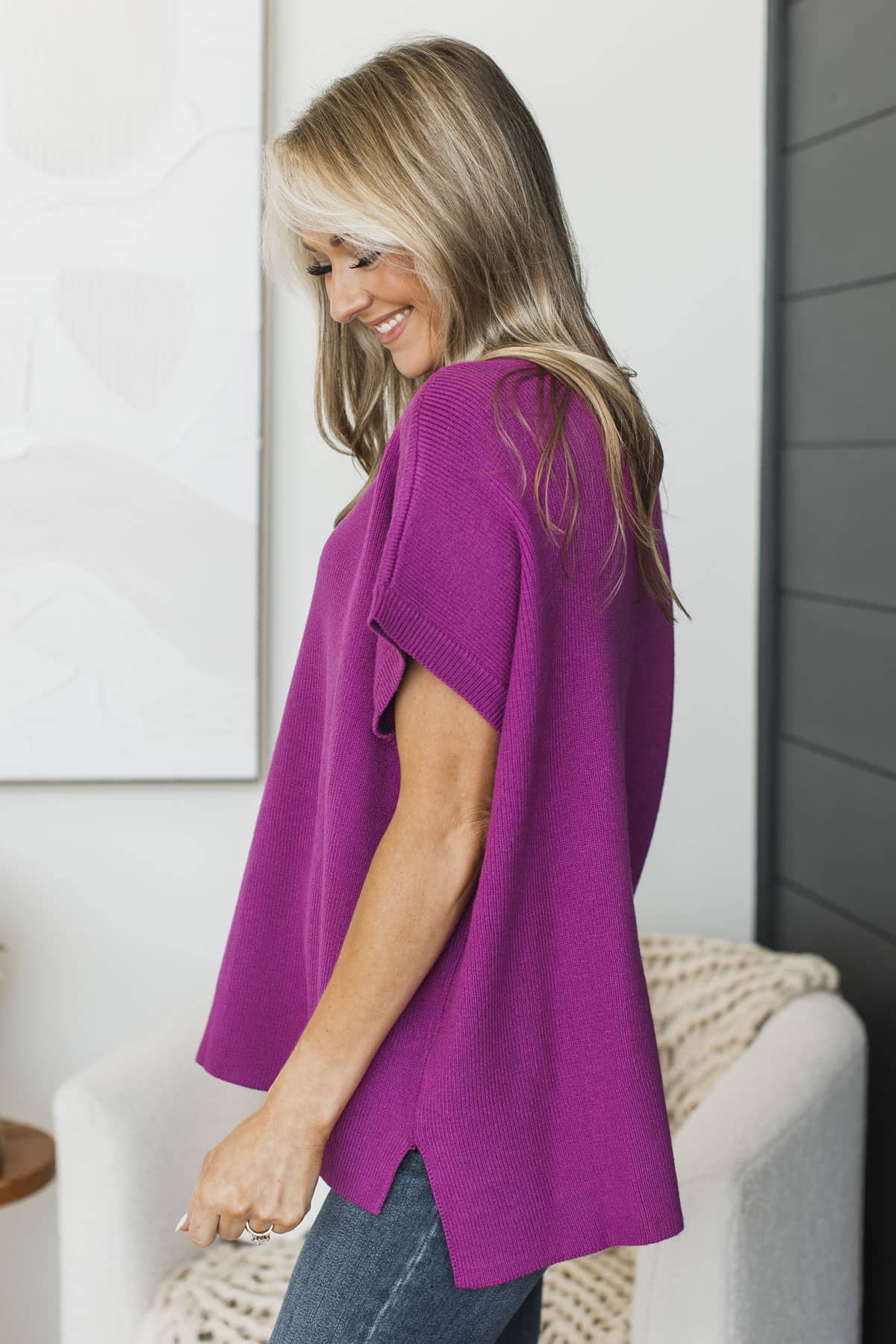 Home Is A Feeling Knit Sweater Top- Magenta - Image 6