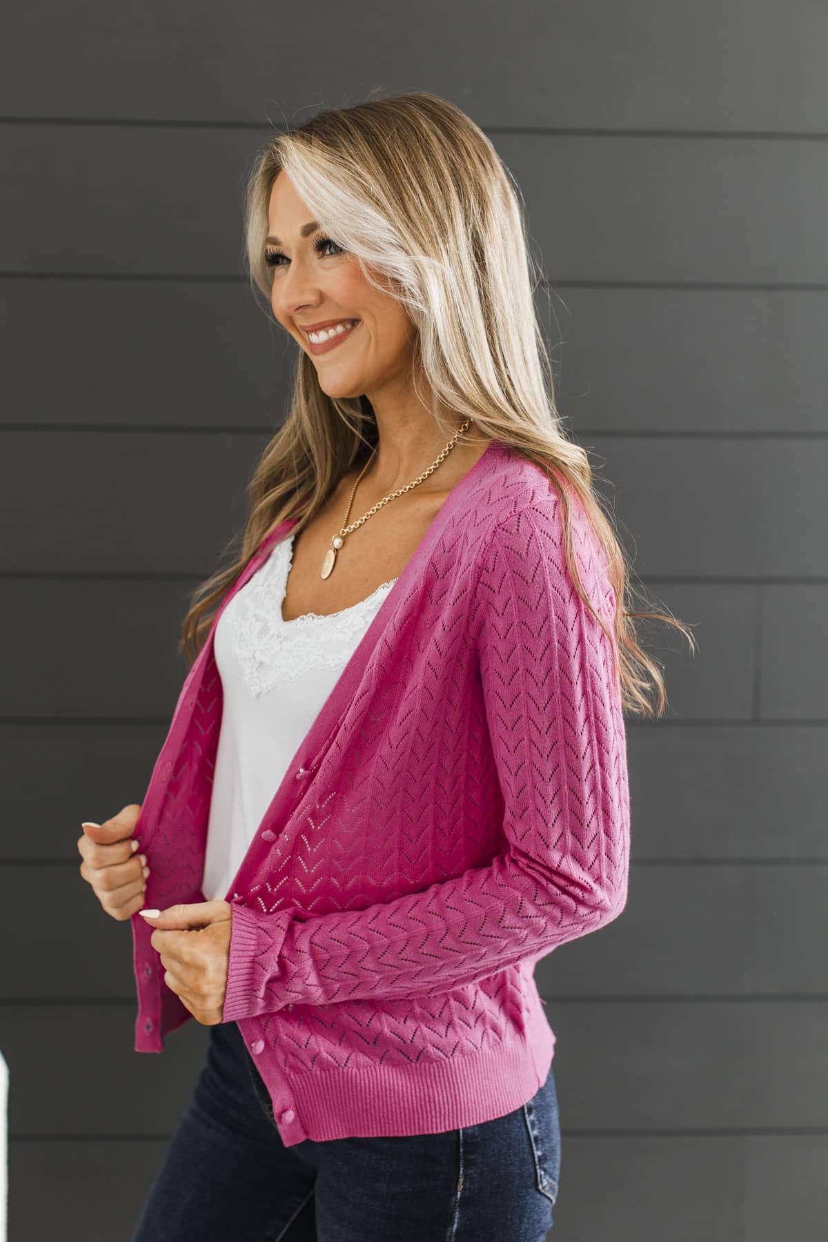 Home Is Your Hug Knit Button Cardigan- Hot Pink - Image 6
