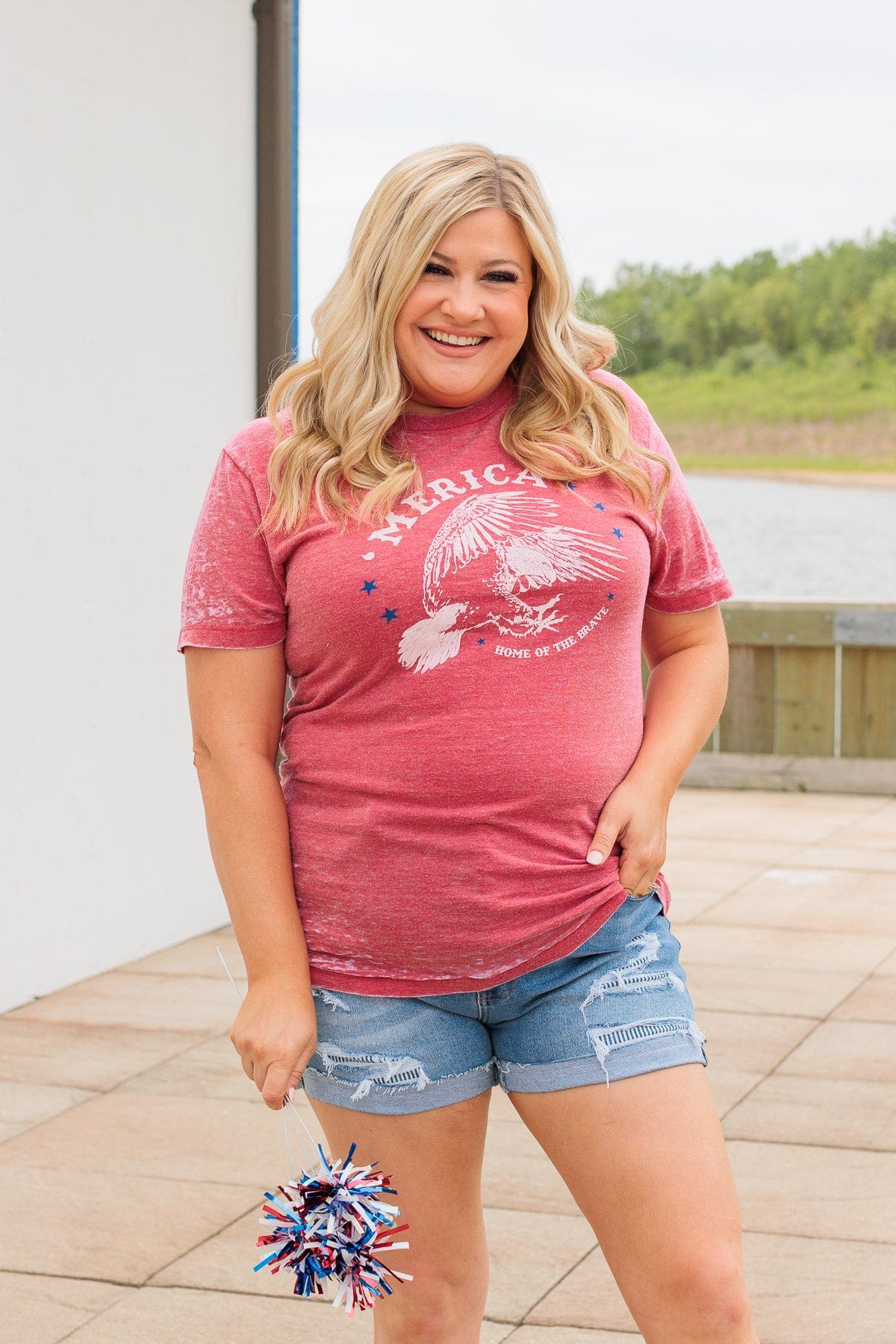 "Home Of The Brave" Graphic Tee- Red - Image 5