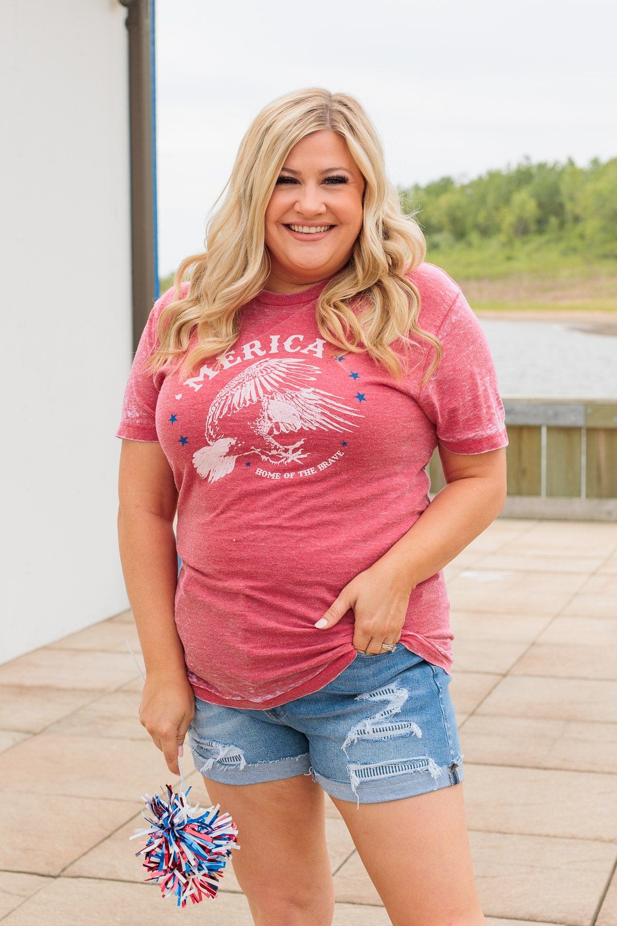 "Home Of The Brave" Graphic Tee- Red - Image 7