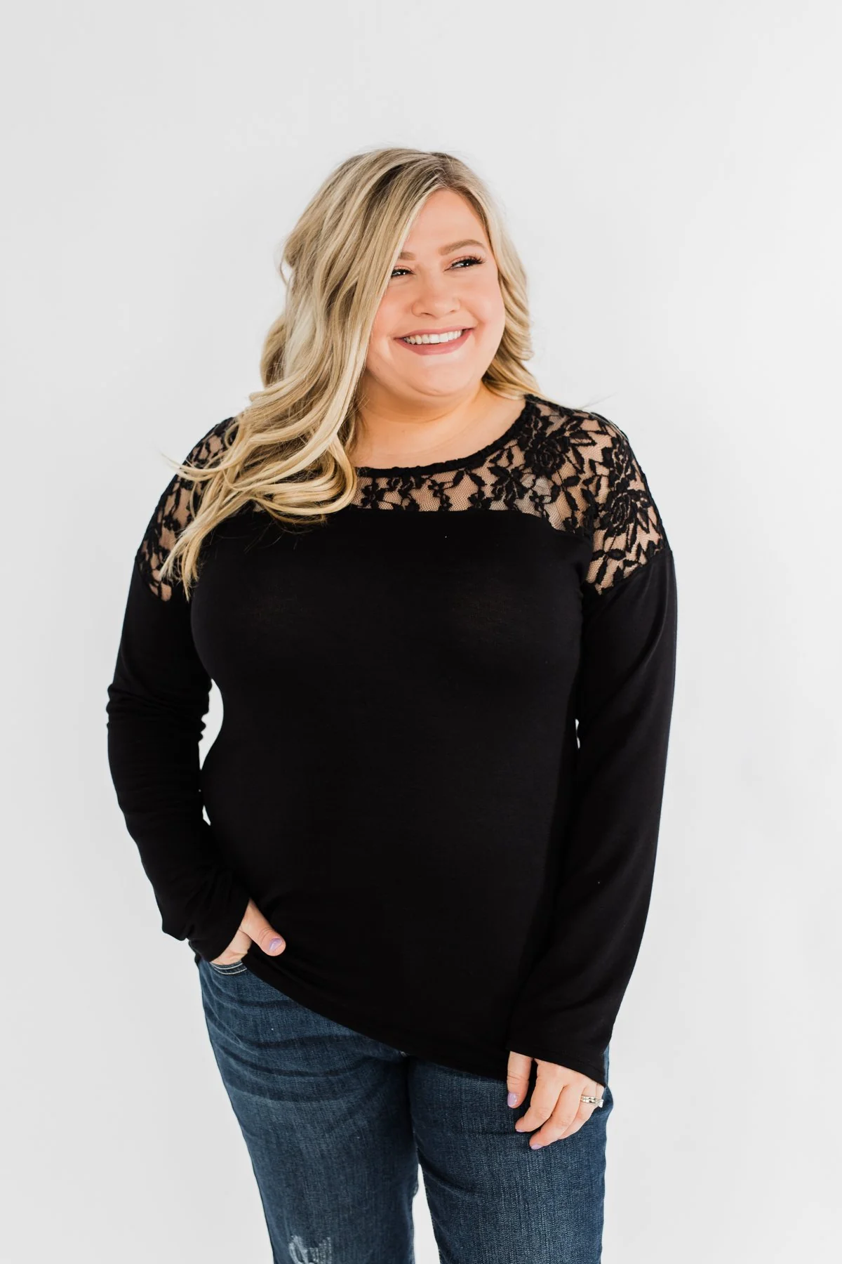 Hometown Dreamer Lace Pullover Top- Black - Image 3