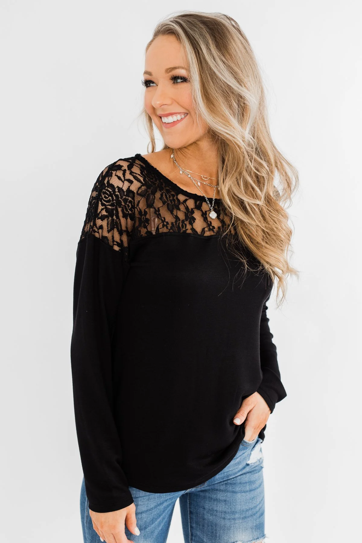 Hometown Dreamer Lace Pullover Top- Black - Image 8