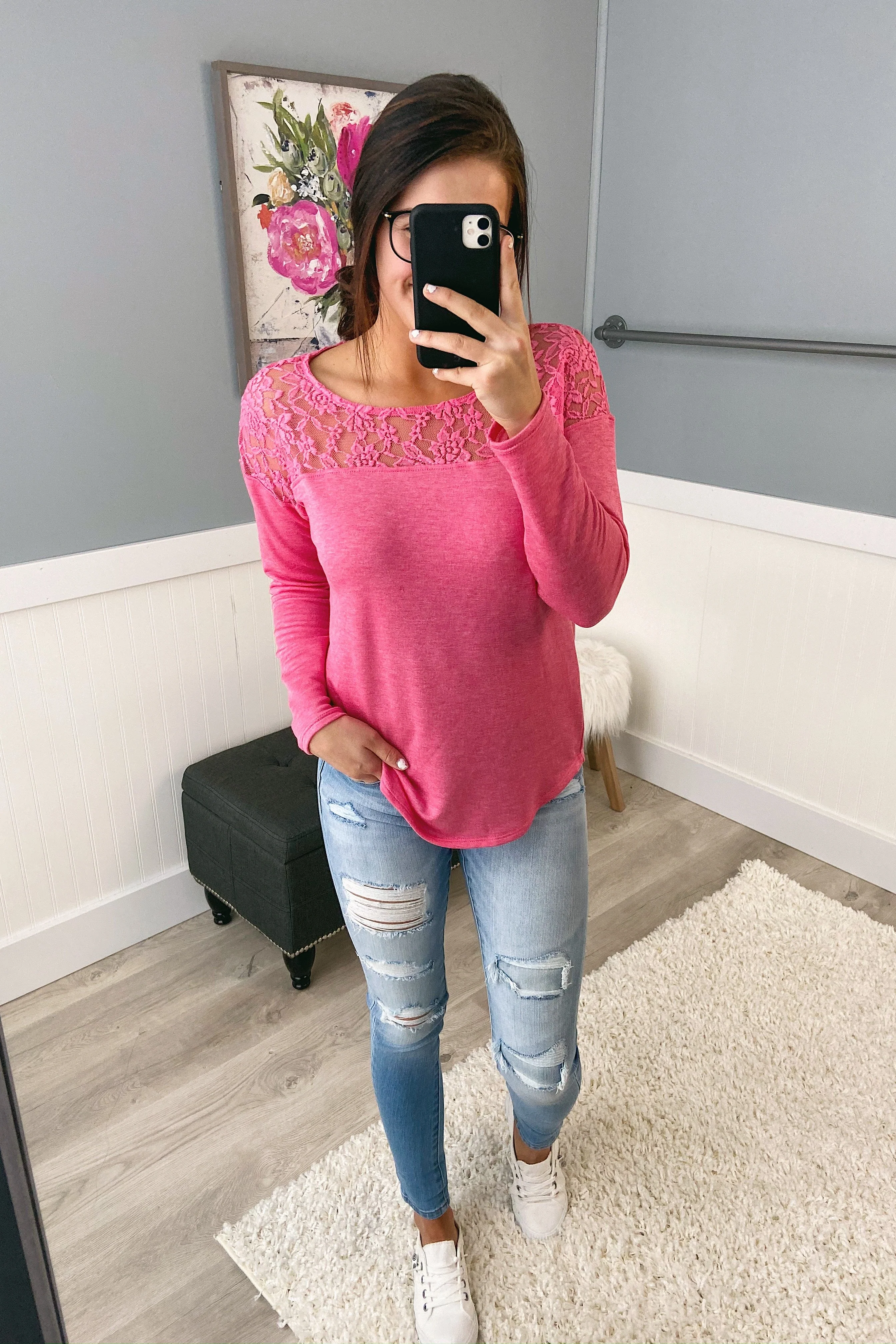Hometown Dreamer Lace Pullover Top- Lipstick Pink - Image 4