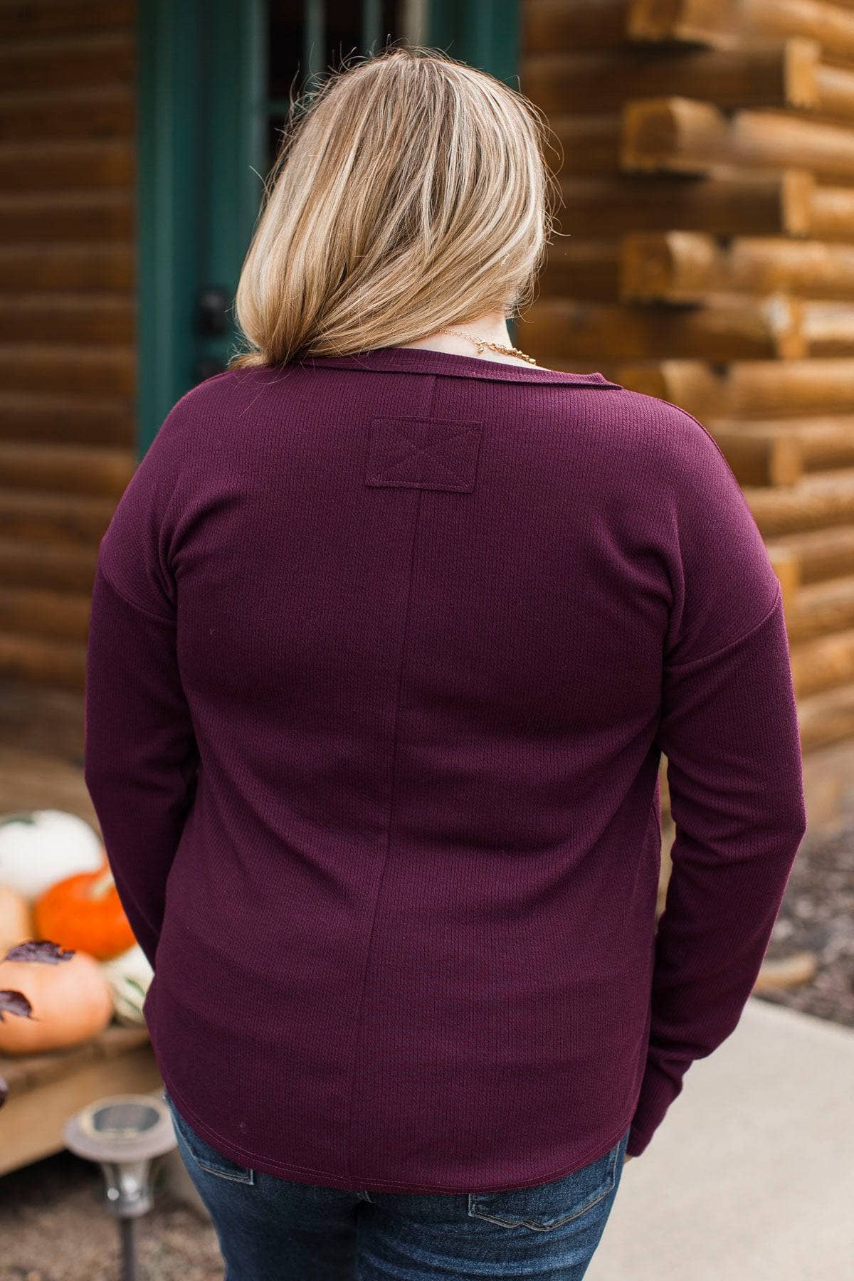 Honest Love Long Sleeve Henley Top- Plum - Image 7