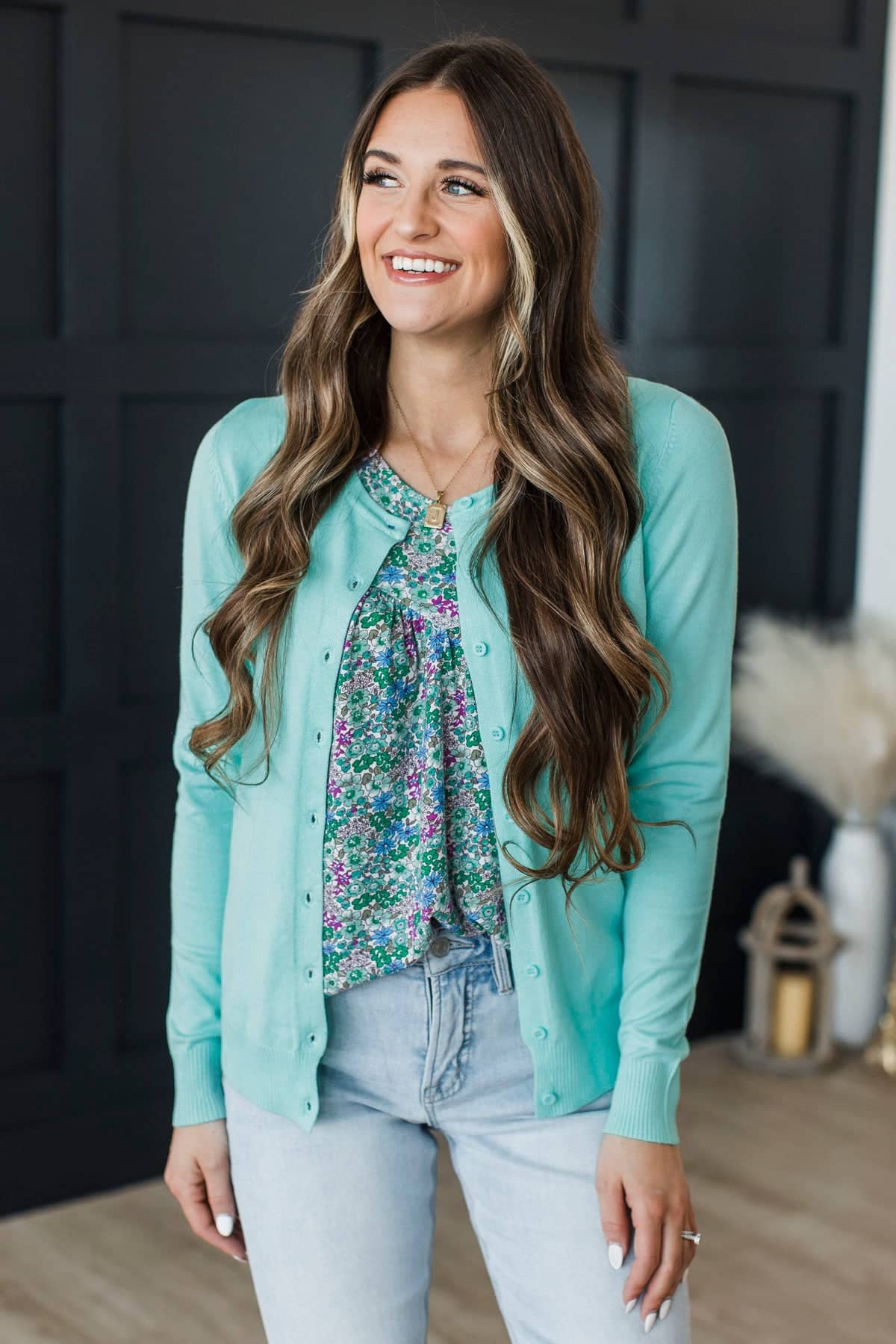 Honorable Choices Button Cardigan- Light Aqua - Image 2