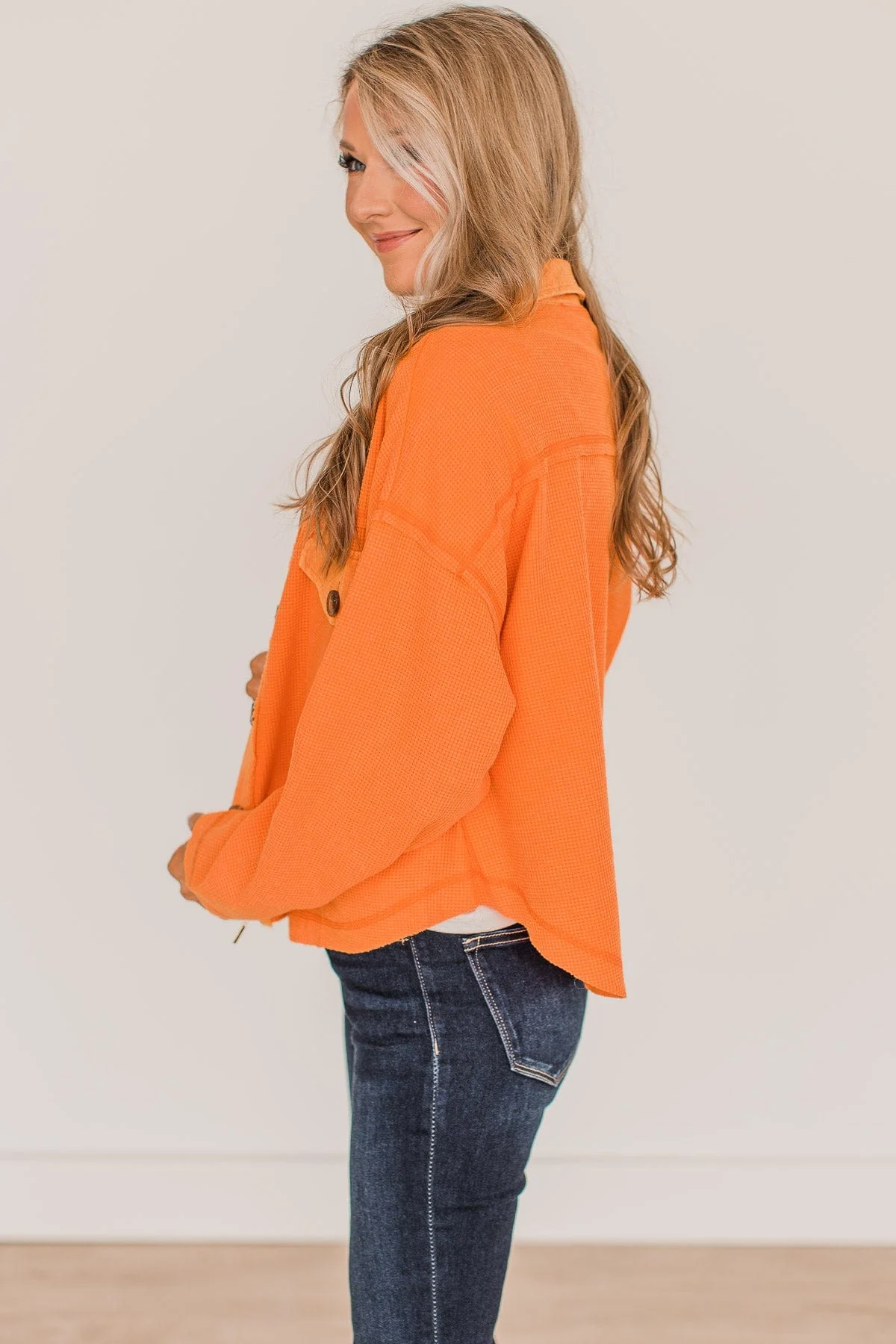Honorable Mention Lightweight Button Top- Neon Orange - Image 5