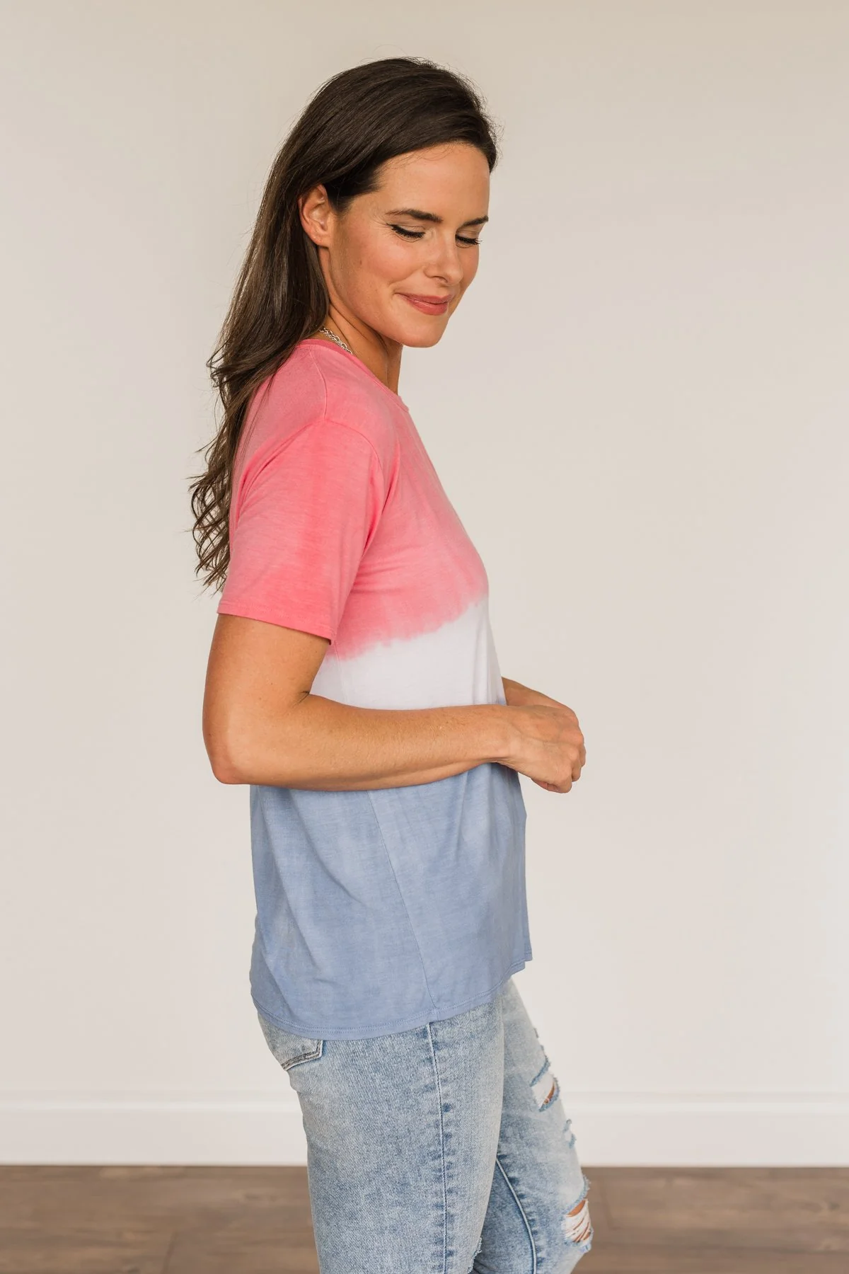 Honored & Inspired Tie-Dye Top- Red, Ivory & Blue - Image 8