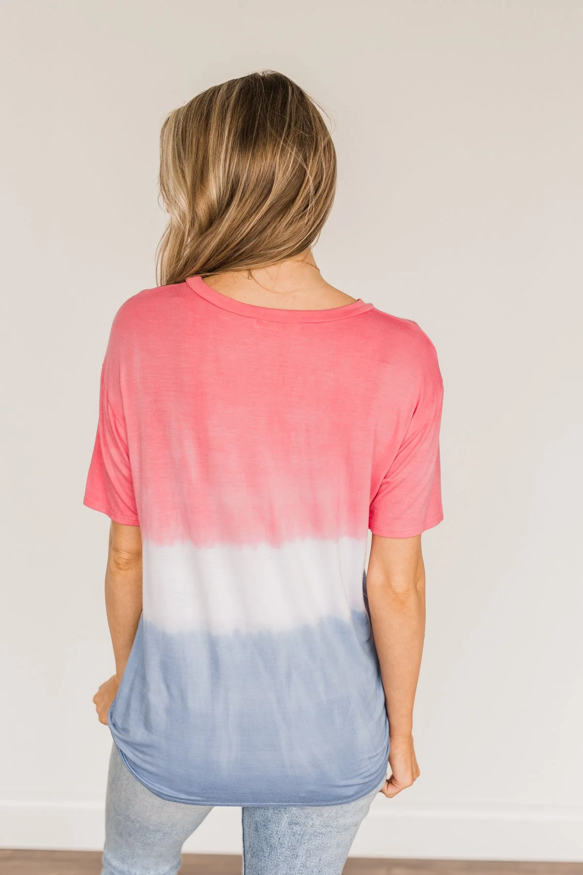 Honored & Inspired Tie-Dye Top- Red, Ivory & Blue - Image 9