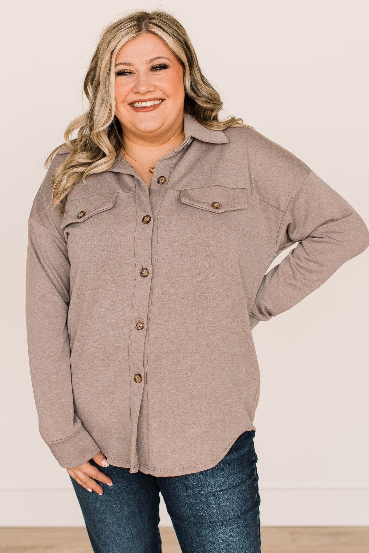 Hooked On Your Love Button Top- Mocha - Image 5