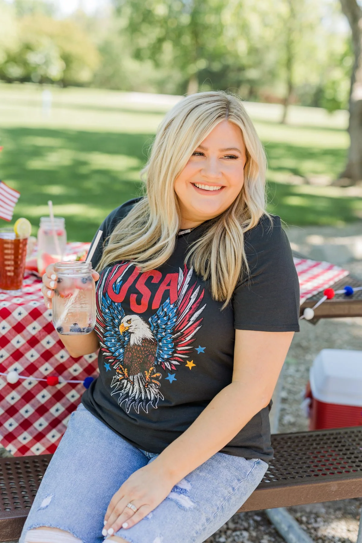 Hooray For The U.S.A. Graphic Top- Black - Image 16
