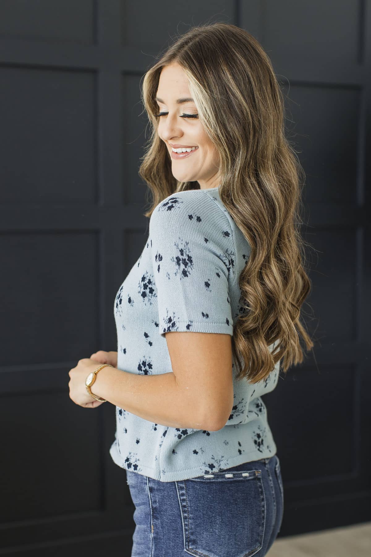Hope Blooms Here Short Sleeve Knit Top- Light Blue - Image 6