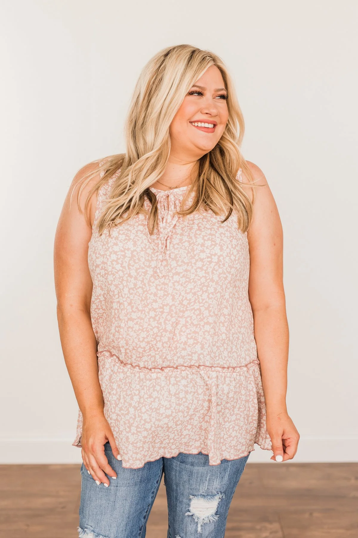 Hope For Tomorrow Floral Tie Tank Top- Dusty Blush - Image 3