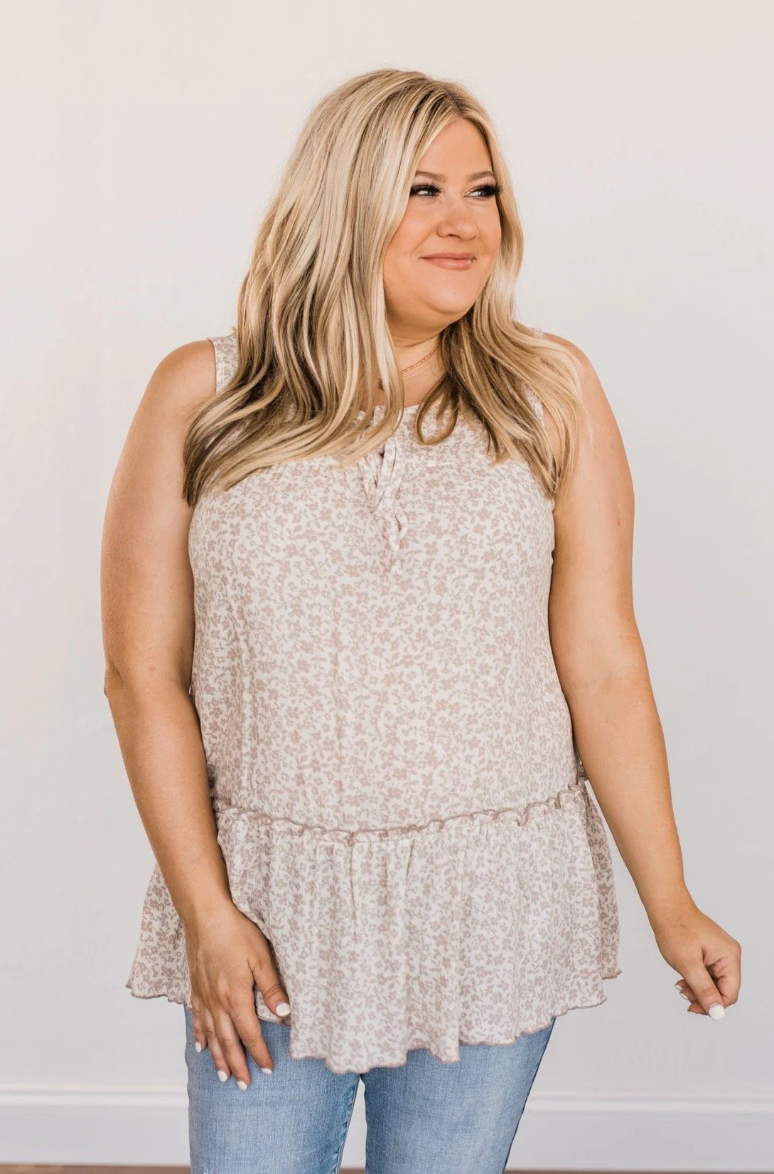 Hope For Tomorrow Floral Tie Tank Top- Light Taupe - Image 4