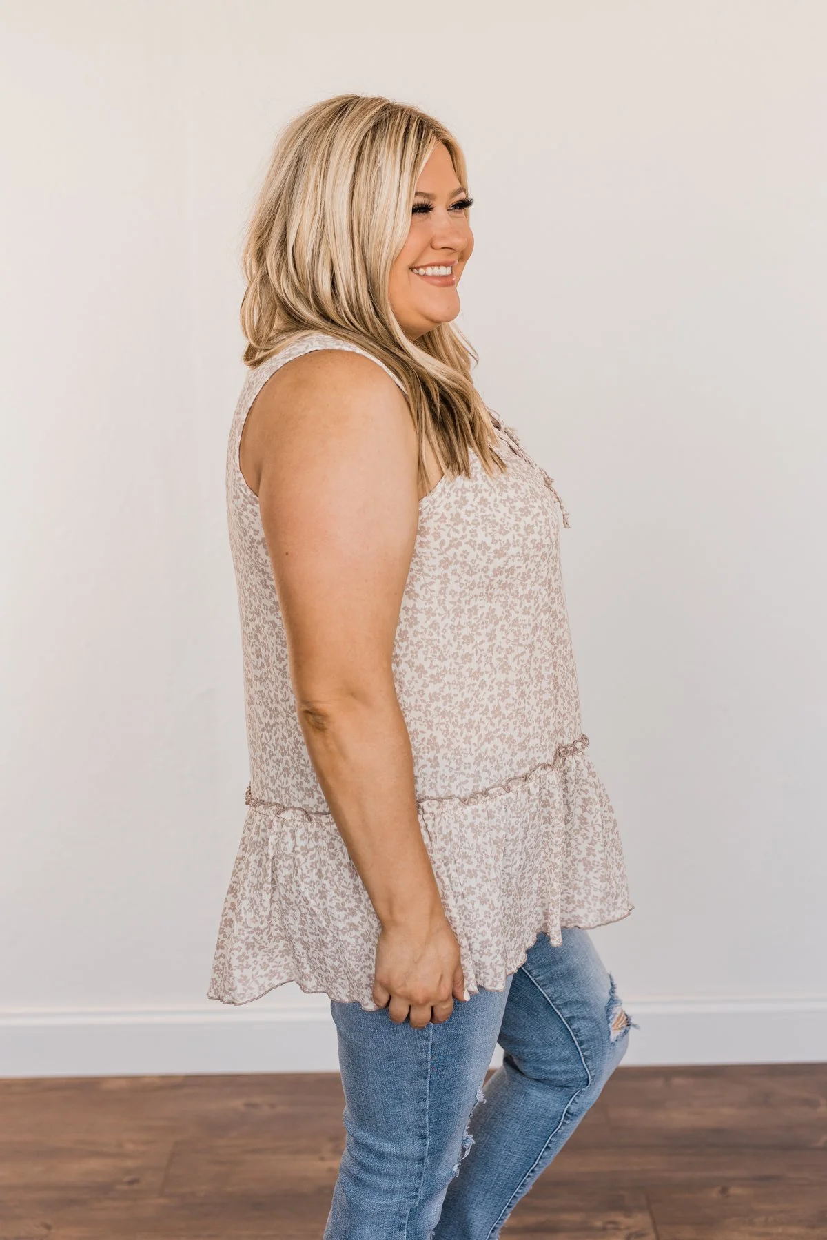 Hope For Tomorrow Floral Tie Tank Top- Light Taupe - Image 8