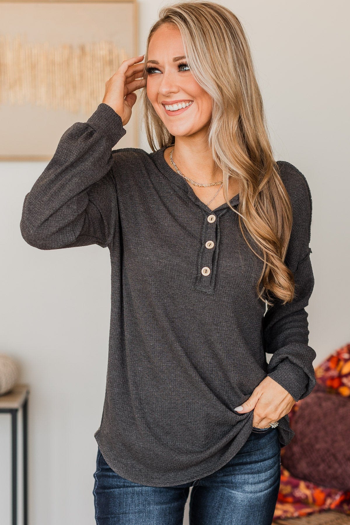 Hopeful Dreaming Knit Top- Charcoal - Image 3