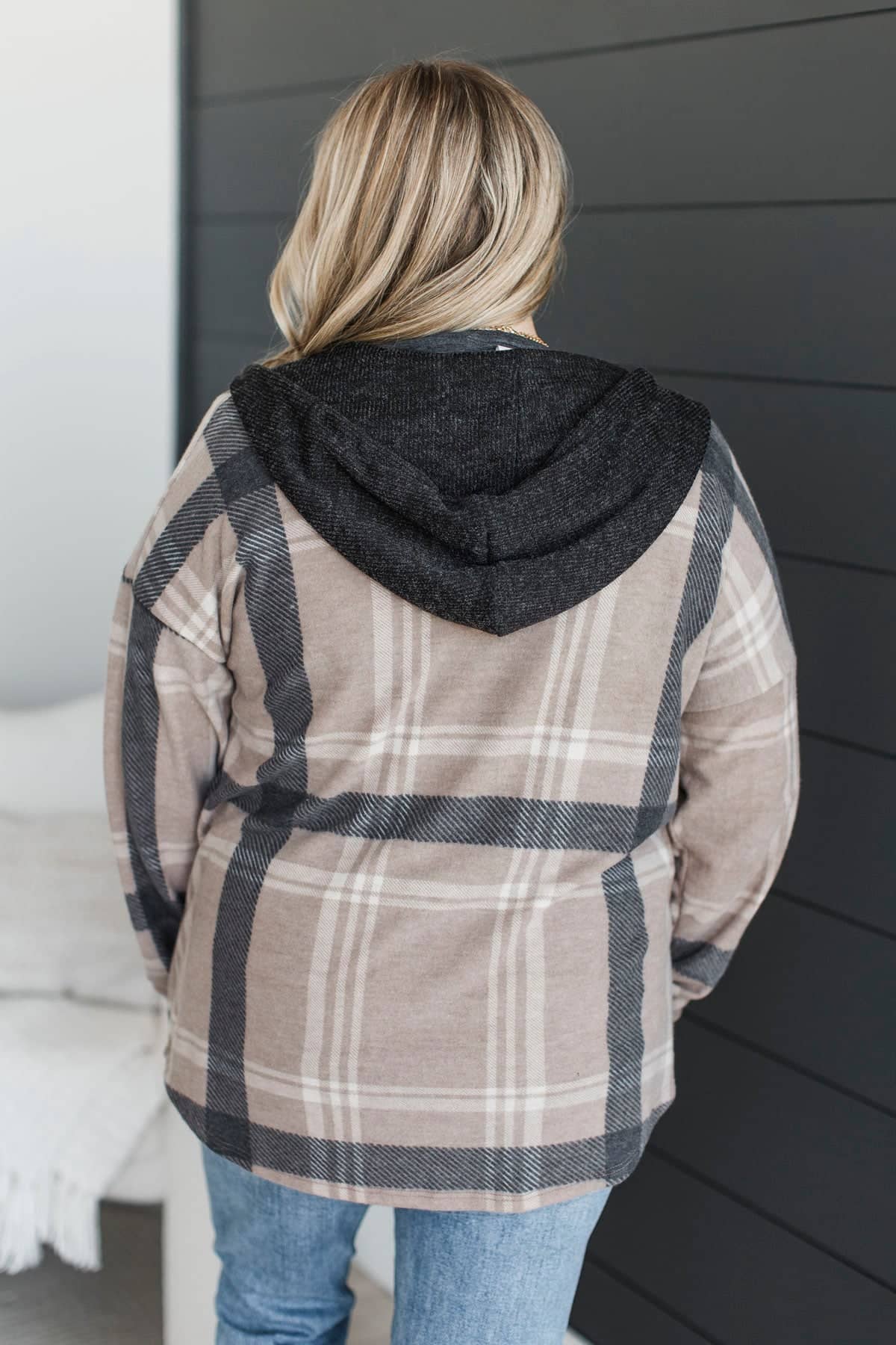 Hopeful Smiles Hooded Plaid Button Top- Mocha & Black - Image 8