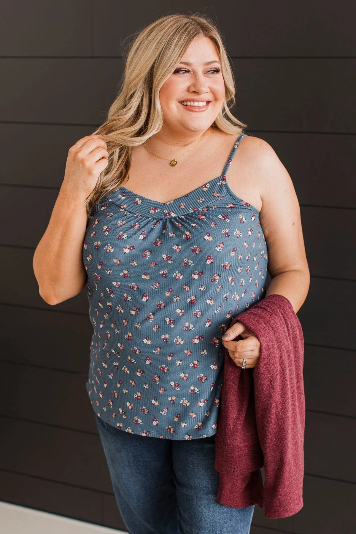 Hopelessly Yours Floral Tank Top- Denim Blue - Image 5