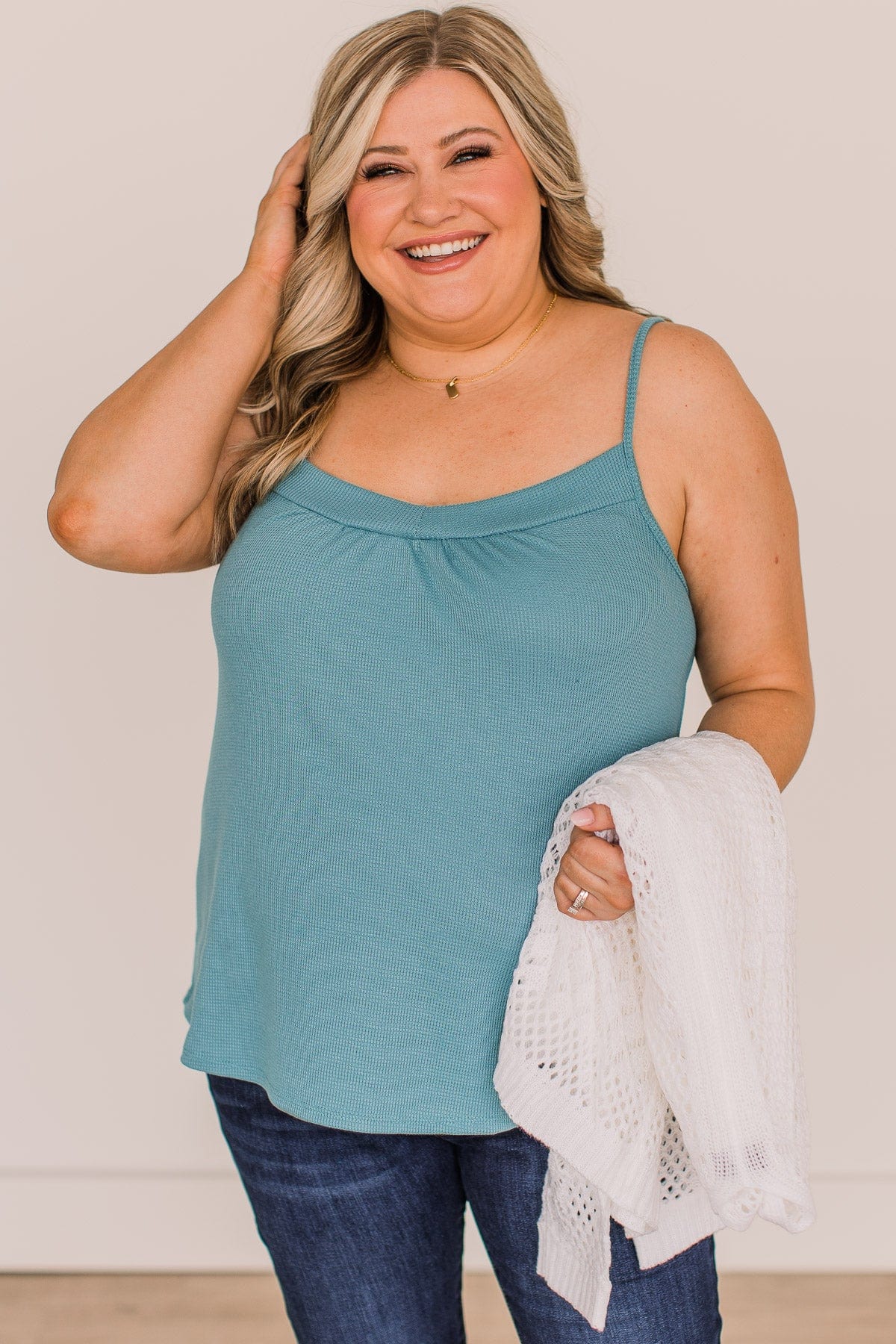Hopelessly Yours Knit Tank Top- Dusty Teal - Image 2