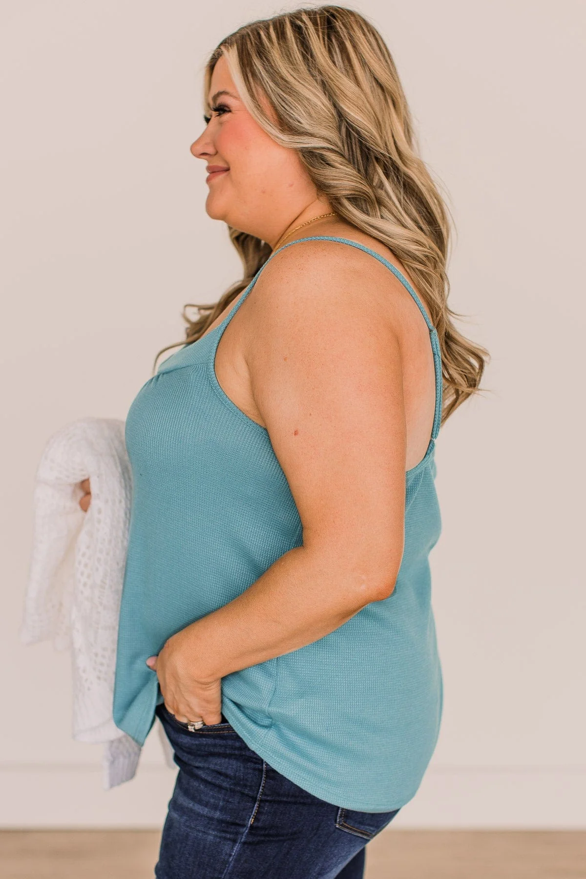 Hopelessly Yours Knit Tank Top- Dusty Teal - Image 6
