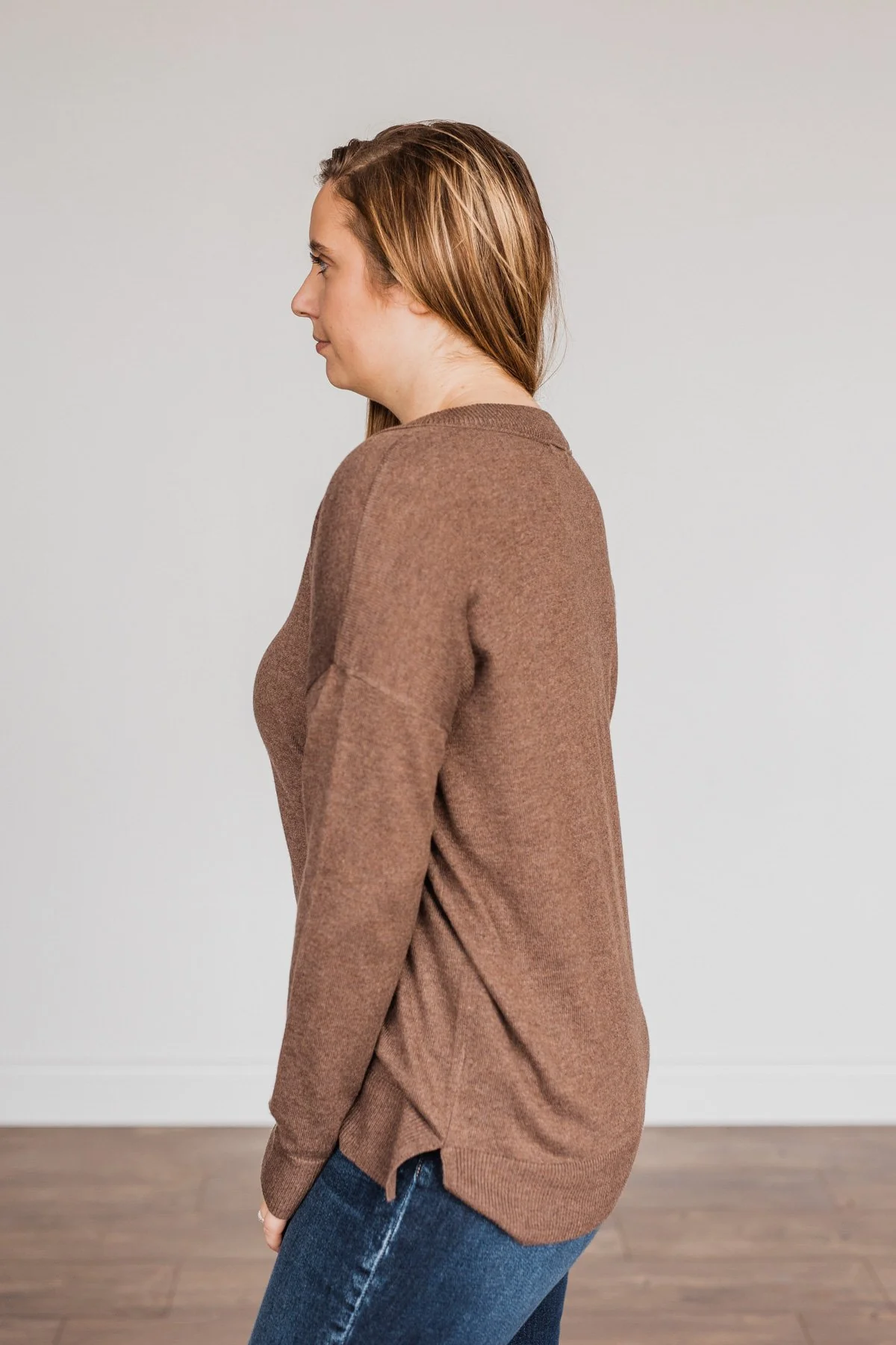 Hot Cocoa Heaven V-Neck Sweater- Dark Mocha - Image 11