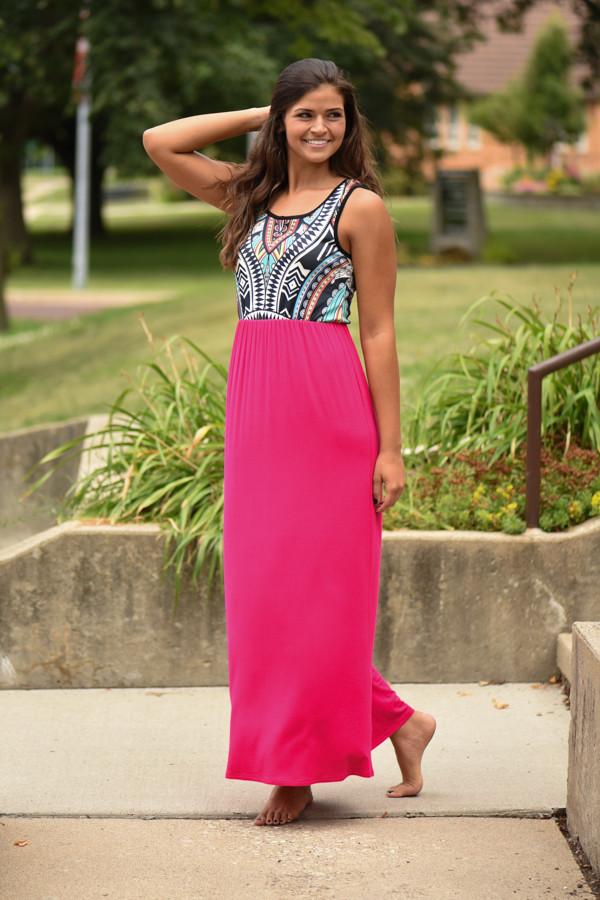 Hot Pink Aztec Maxi Dress - Image 4