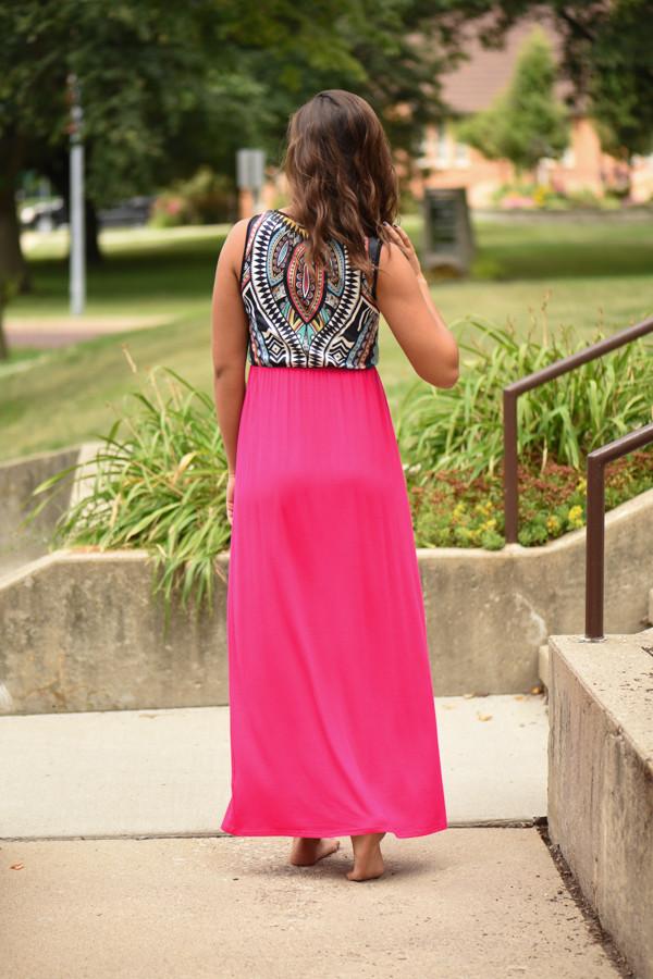 Hot Pink Aztec Maxi Dress - Image 6
