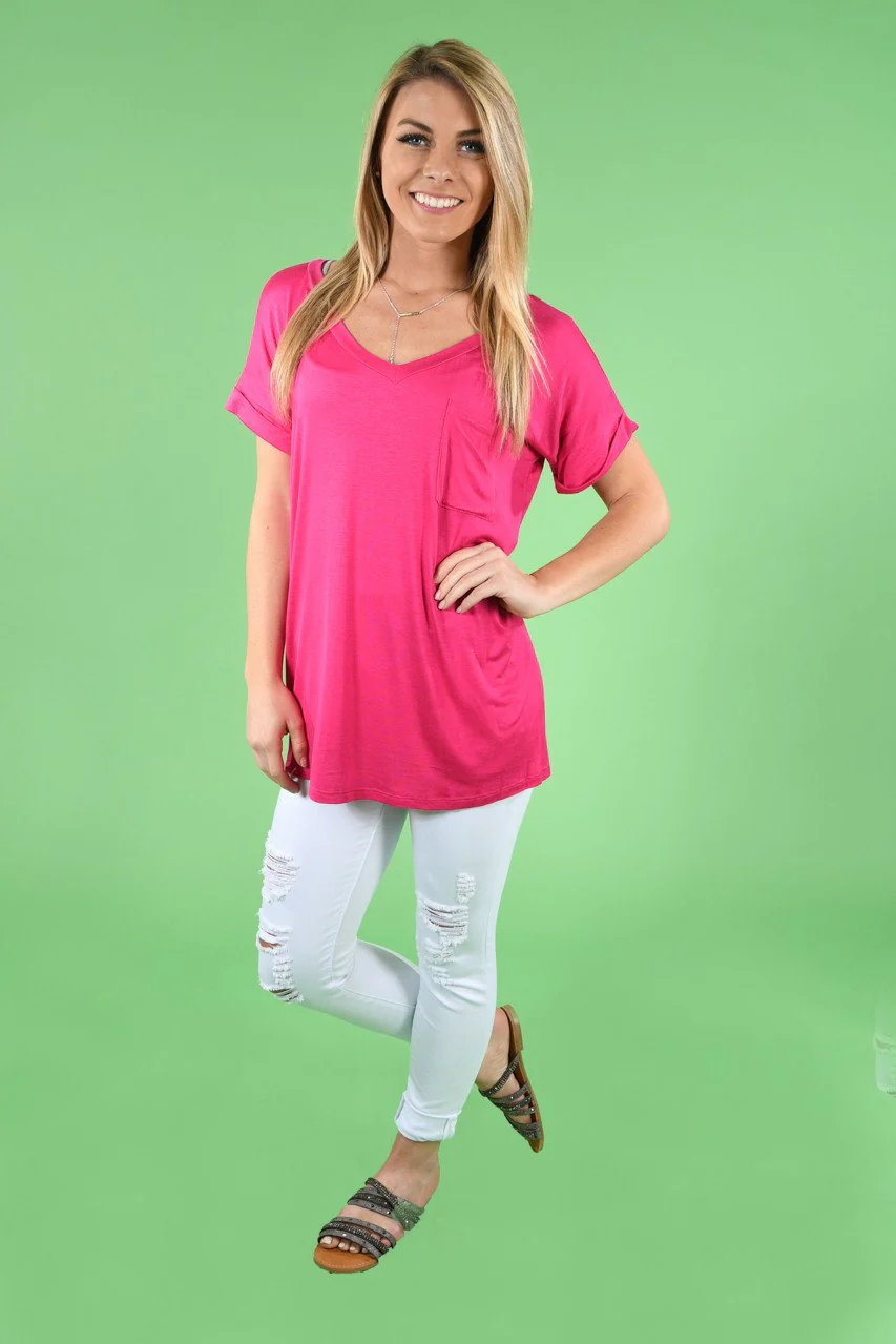 Hot Pink Essential V-Neck Top - Image 2