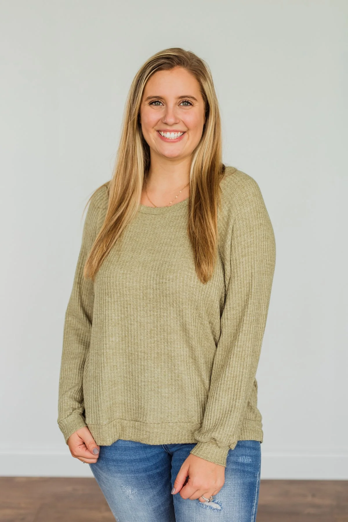 How It Goes Waffle Knit Top- Olive - Image 3