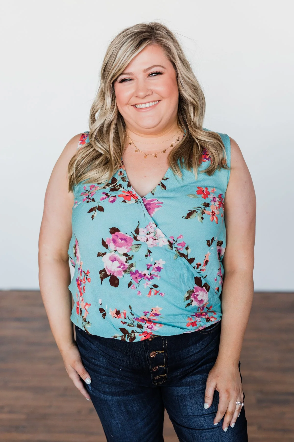 How Lovely Floral Tank Top- Blue - Image 10