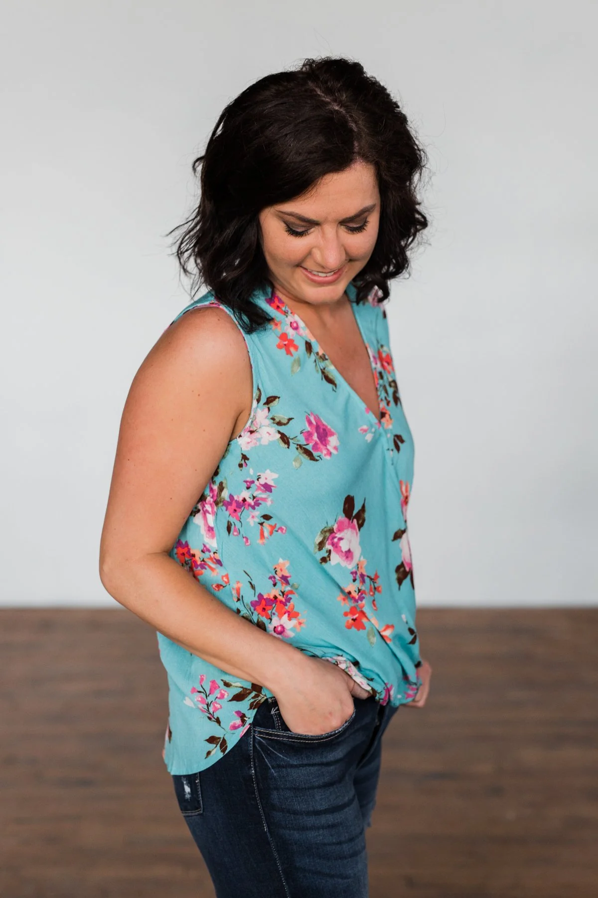 How Lovely Floral Tank Top- Blue - Image 7