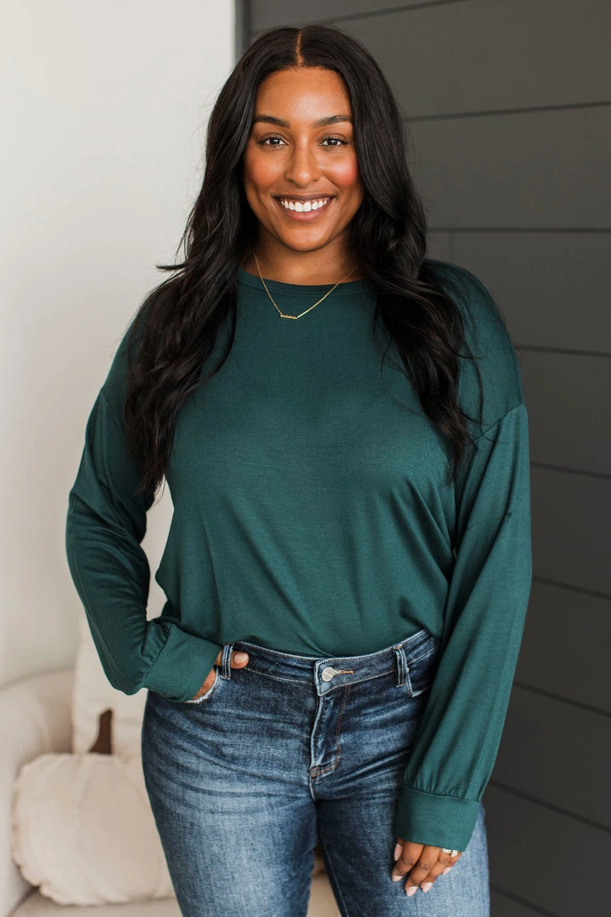 How's It Going Long Sleeve Top- Hunter Green - Image 2