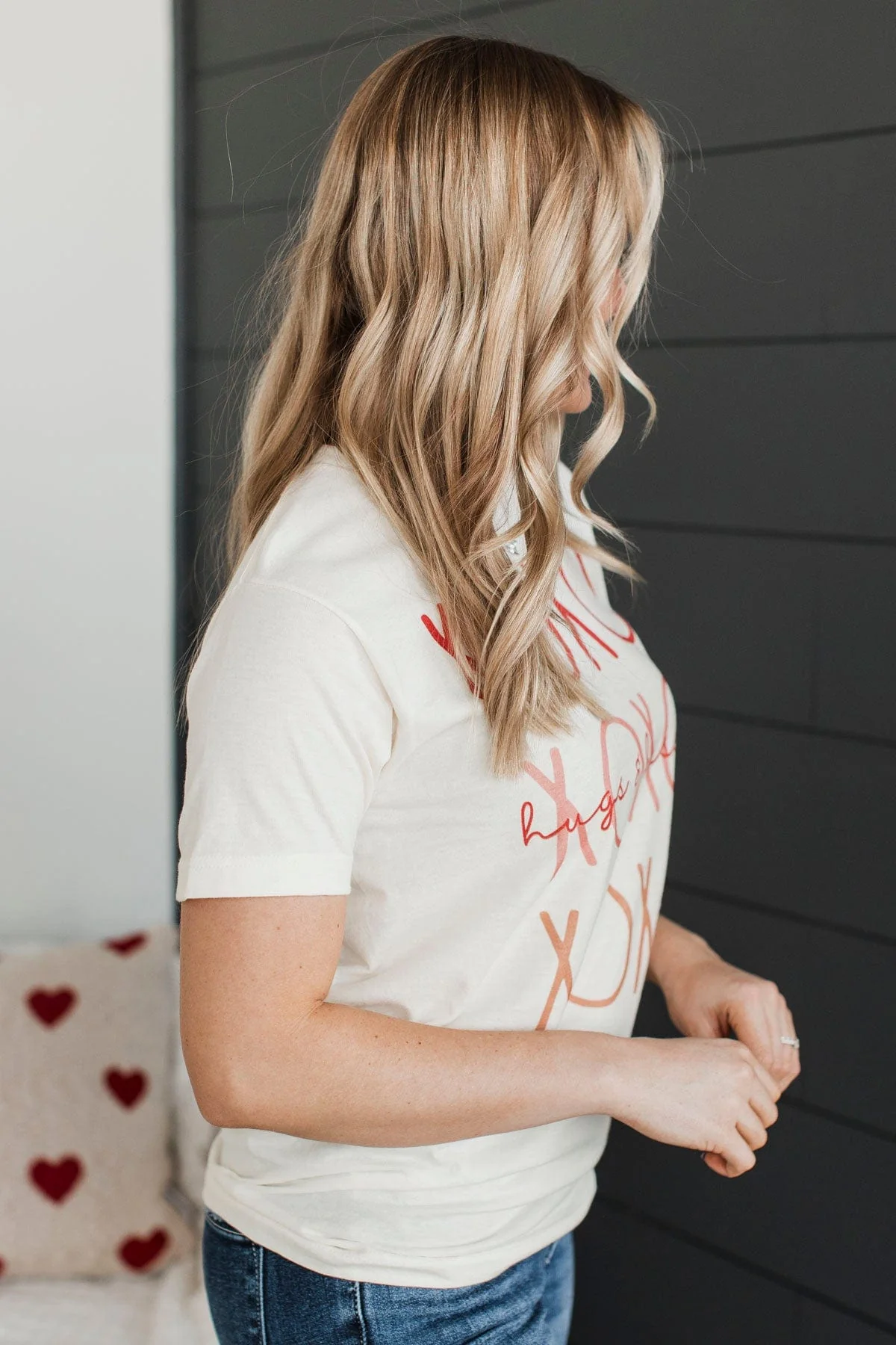 "Hugs & Kisses" Graphic Tee- Cream - Image 6