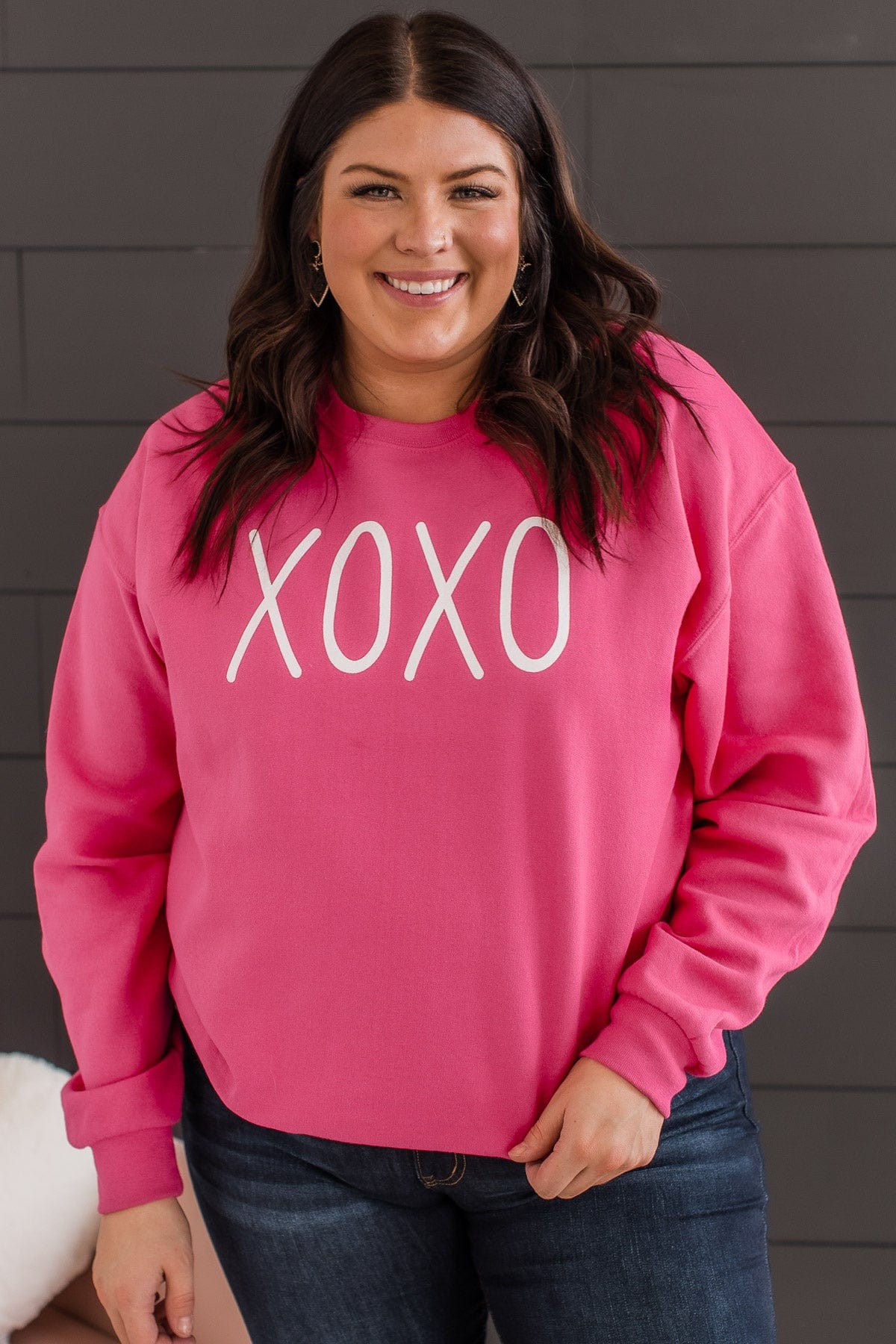 Hugs & Kisses "XOXO" Graphic Pullover- Hot Pink