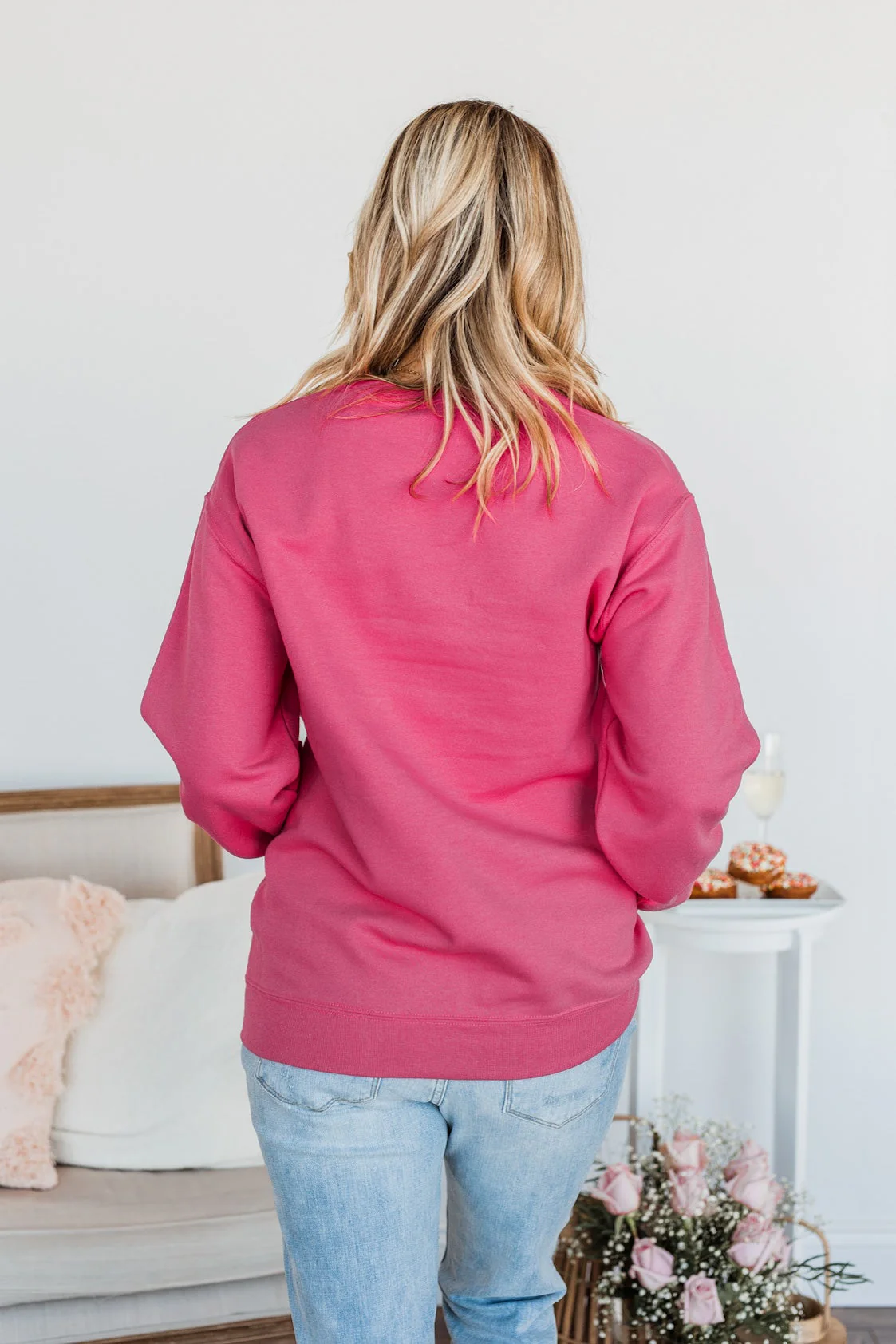 Hugs & Kisses "XOXO" Graphic Pullover- Hot Pink - Image 8