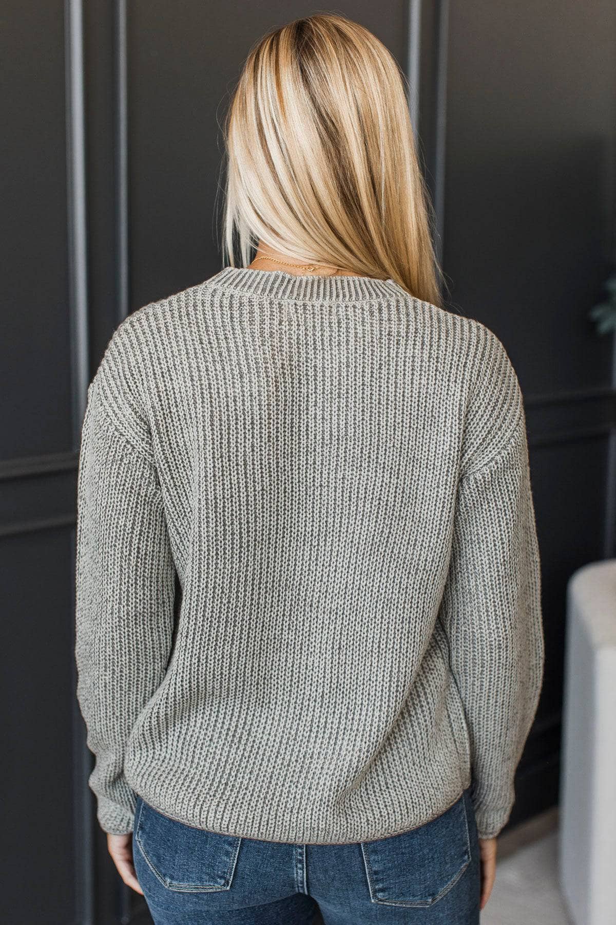 Humor Me Two-Tone Knit Sweater- Light Grey - Image 7