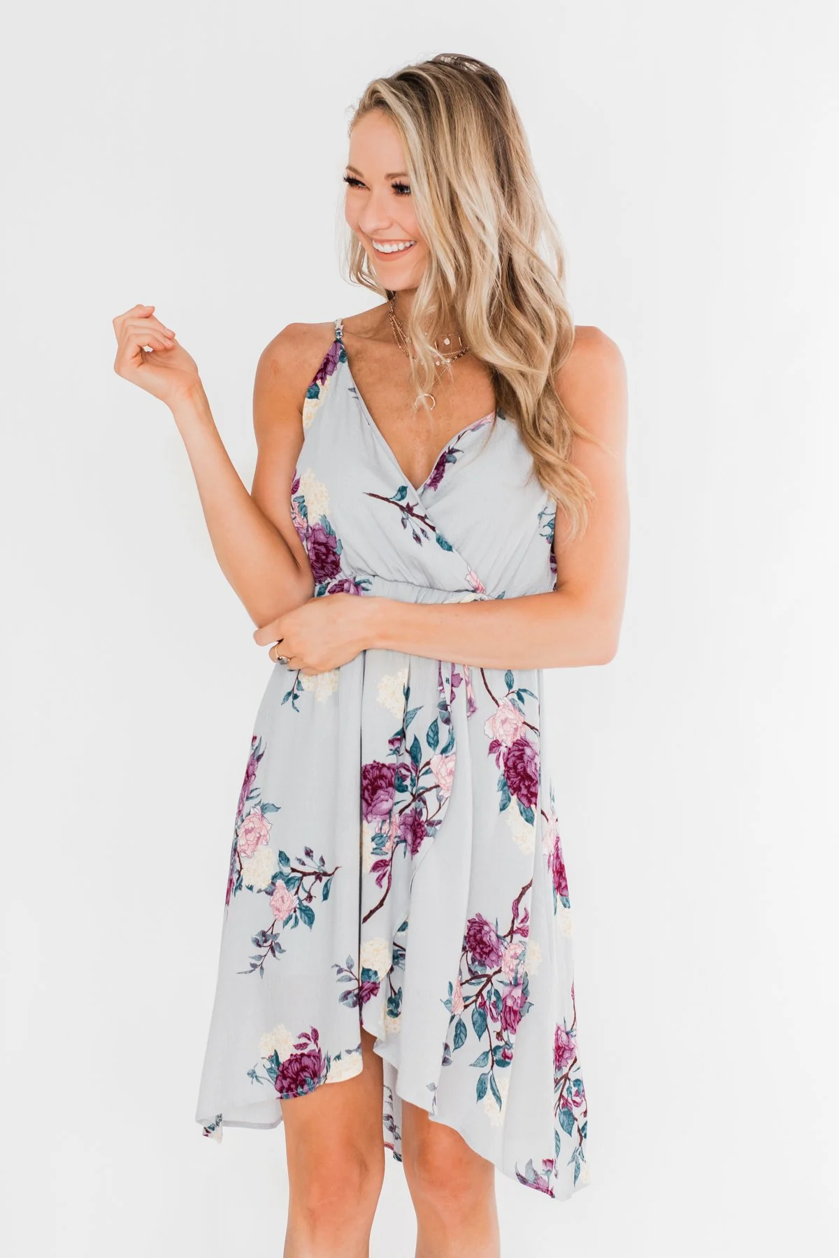 I Carry Your Love With Me Floral Dress- Dusty Blue - Image 3