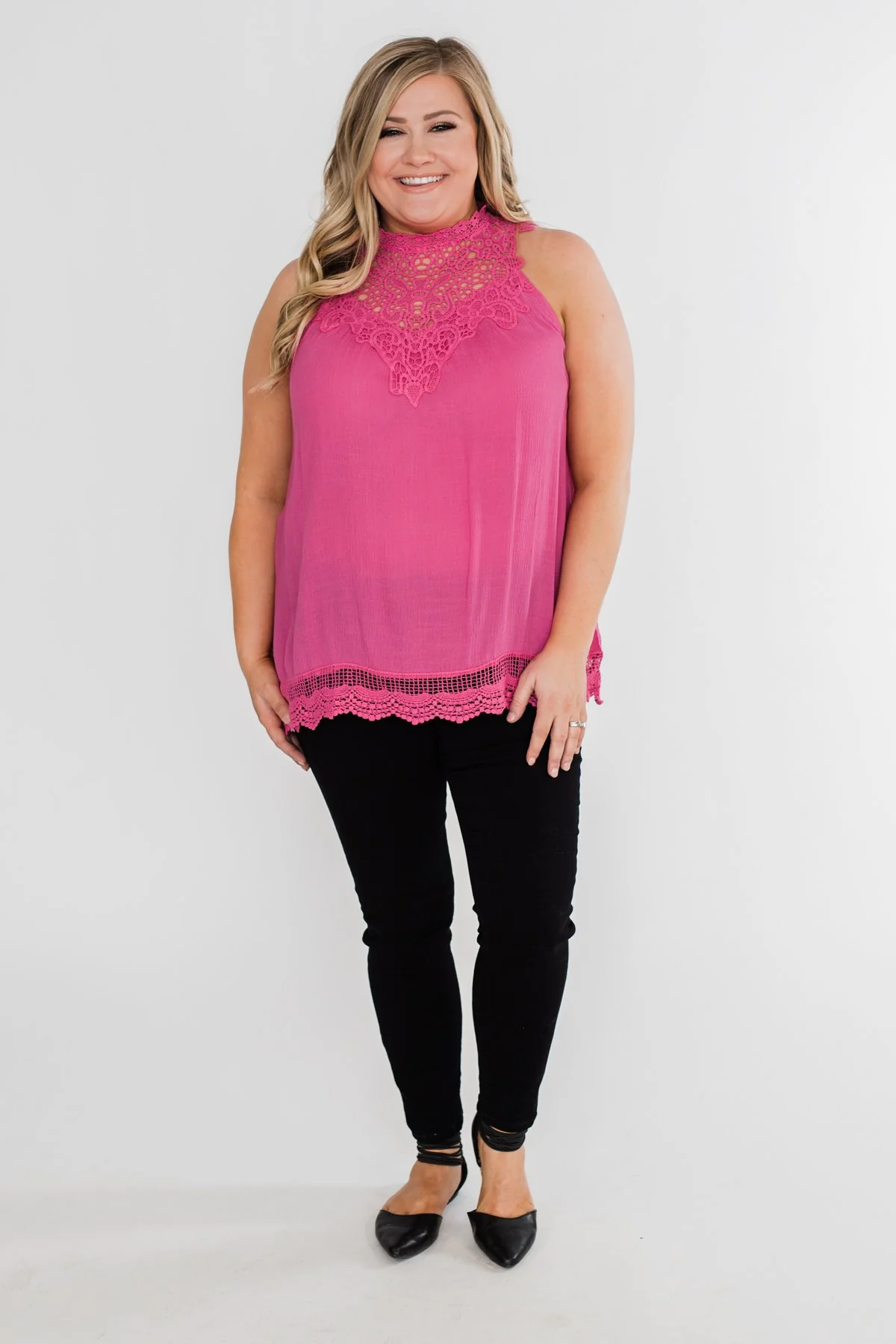 I Choose You Lace Tank Top- Fuchsia - Image 3