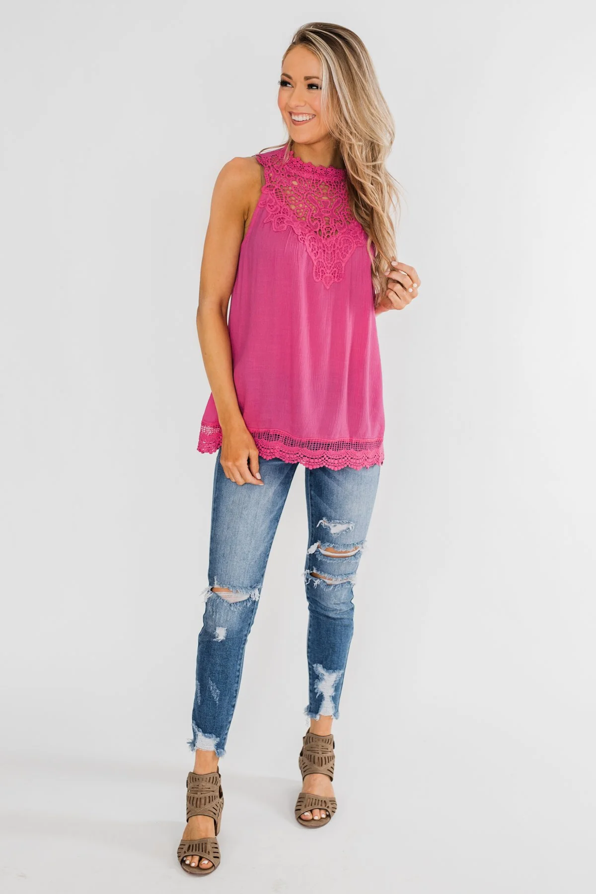 I Choose You Lace Tank Top- Fuchsia - Image 4