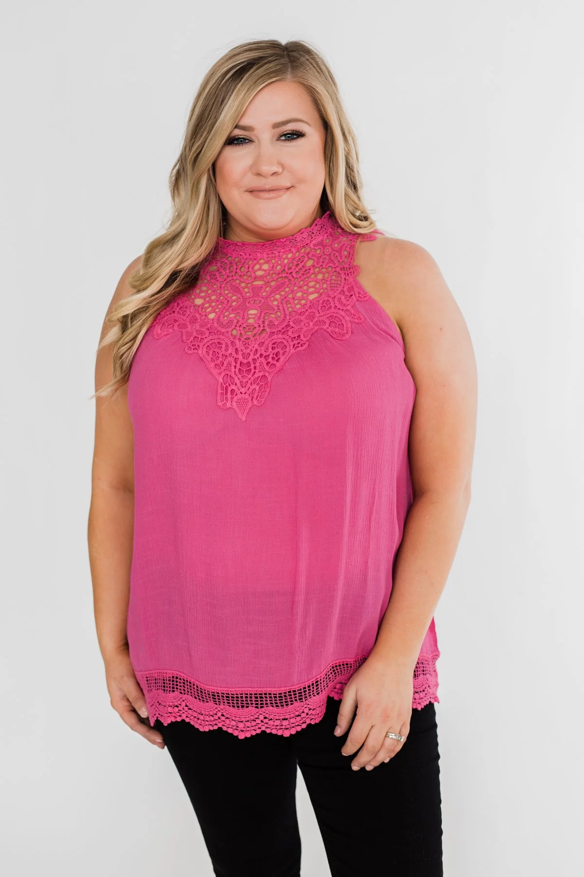 I Choose You Lace Tank Top- Fuchsia - Image 5