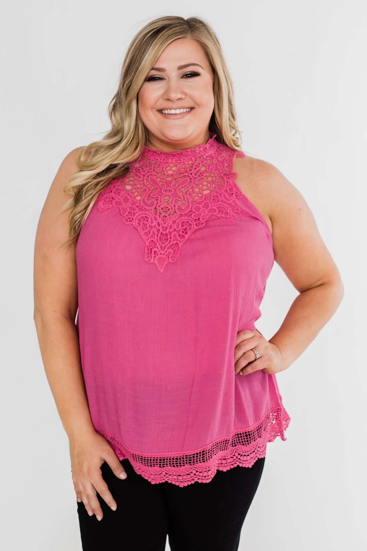 I Choose You Lace Tank Top- Fuchsia - Image 7