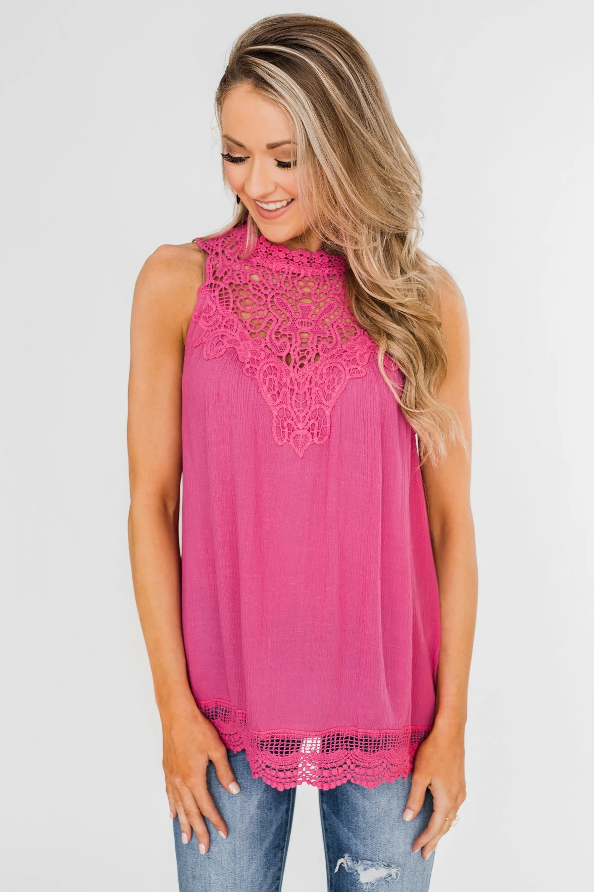 I Choose You Lace Tank Top- Fuchsia - Image 8