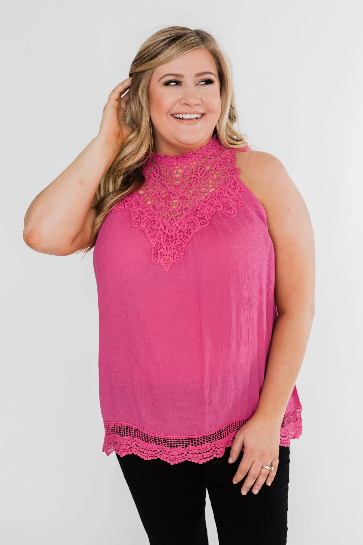 I Choose You Lace Tank Top- Fuchsia - Image 9