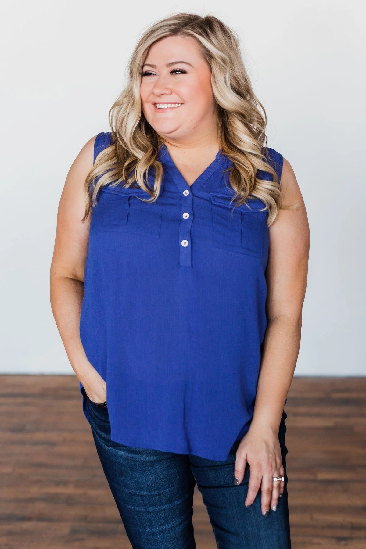 I Love Everything 3 Button Top- Royal Blue - Image 8