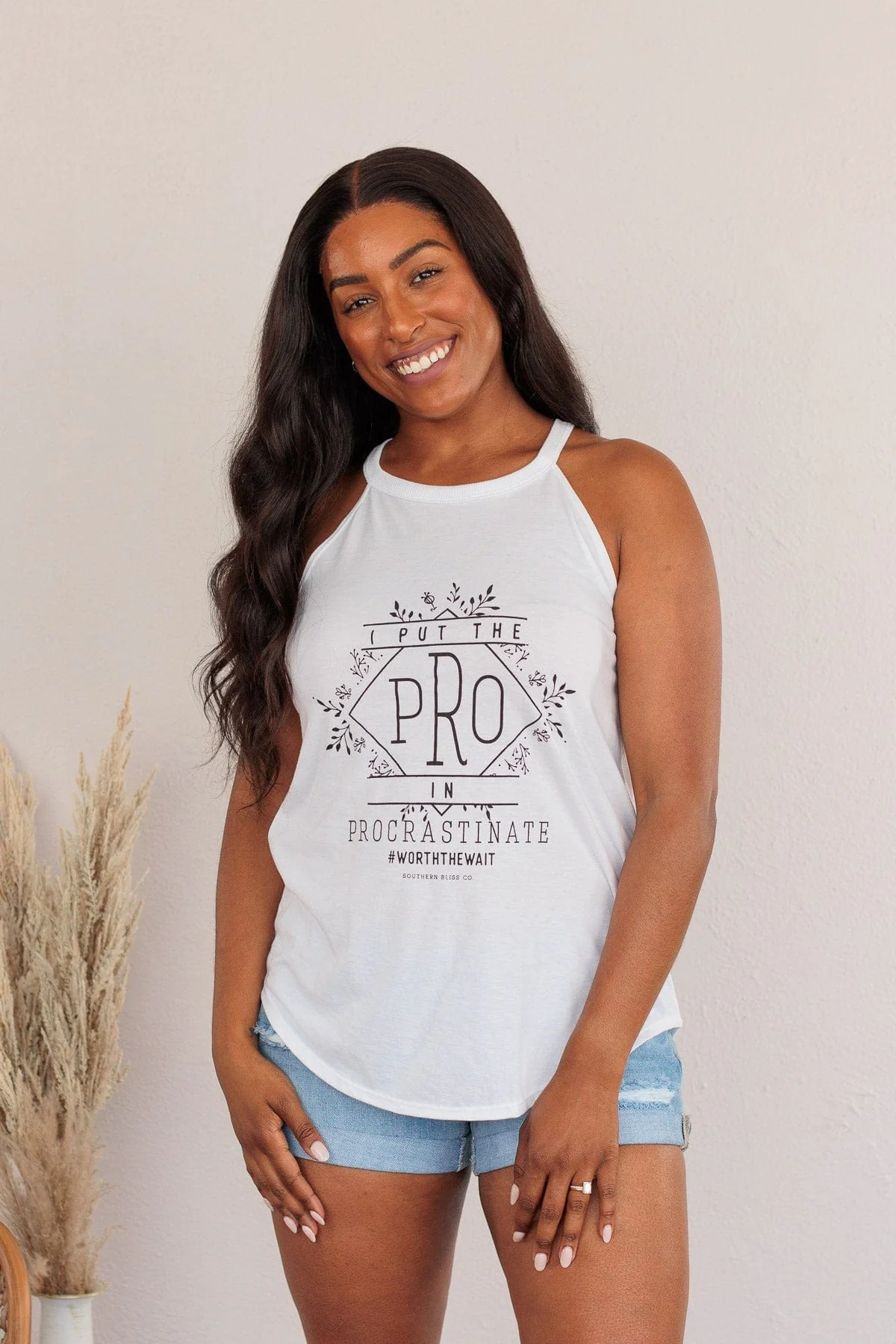 "I Put The Pro In Procrastinate" Graphic Tank Top- White - Image 5