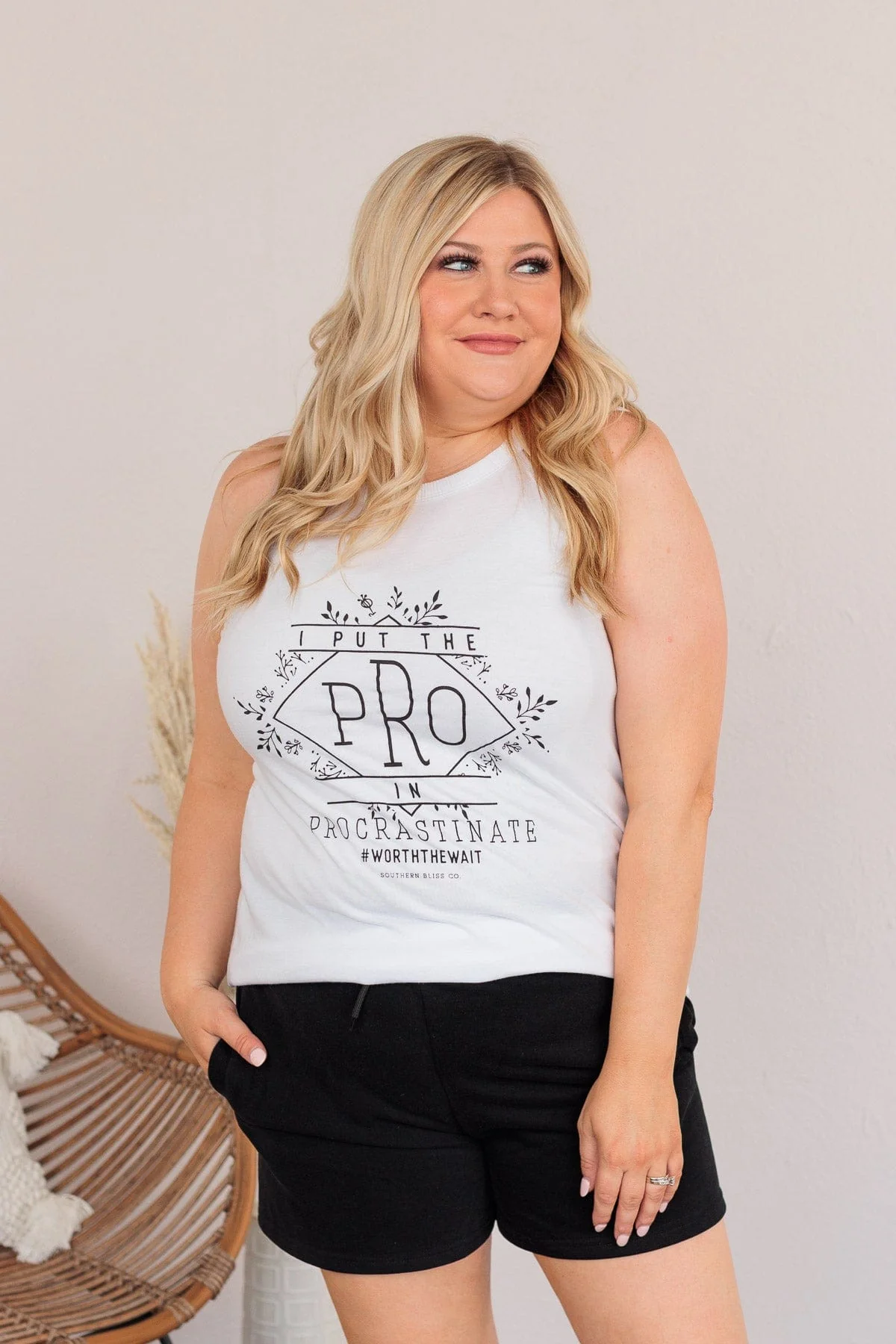 "I Put The Pro In Procrastinate" Graphic Tank Top- White - Image 6