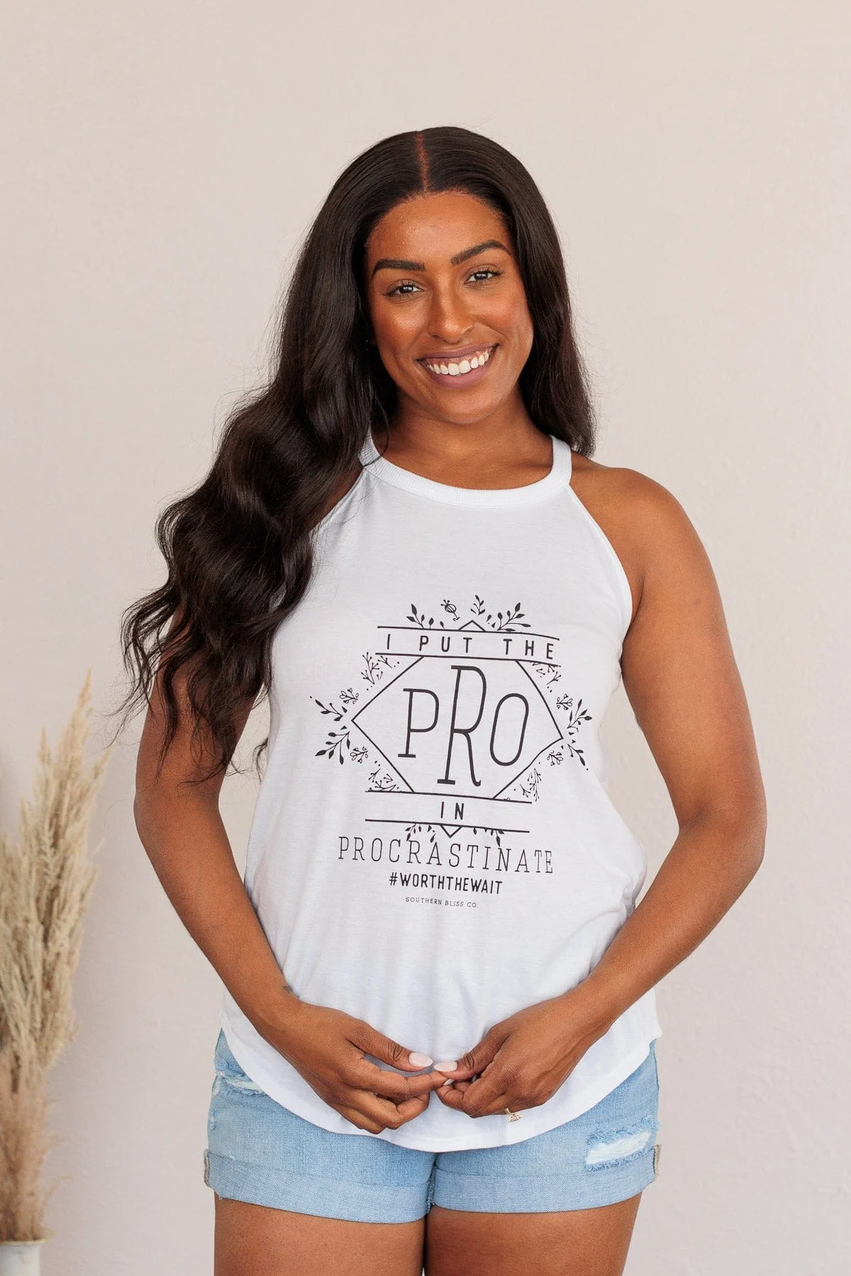 "I Put The Pro In Procrastinate" Graphic Tank Top- White - Image 8